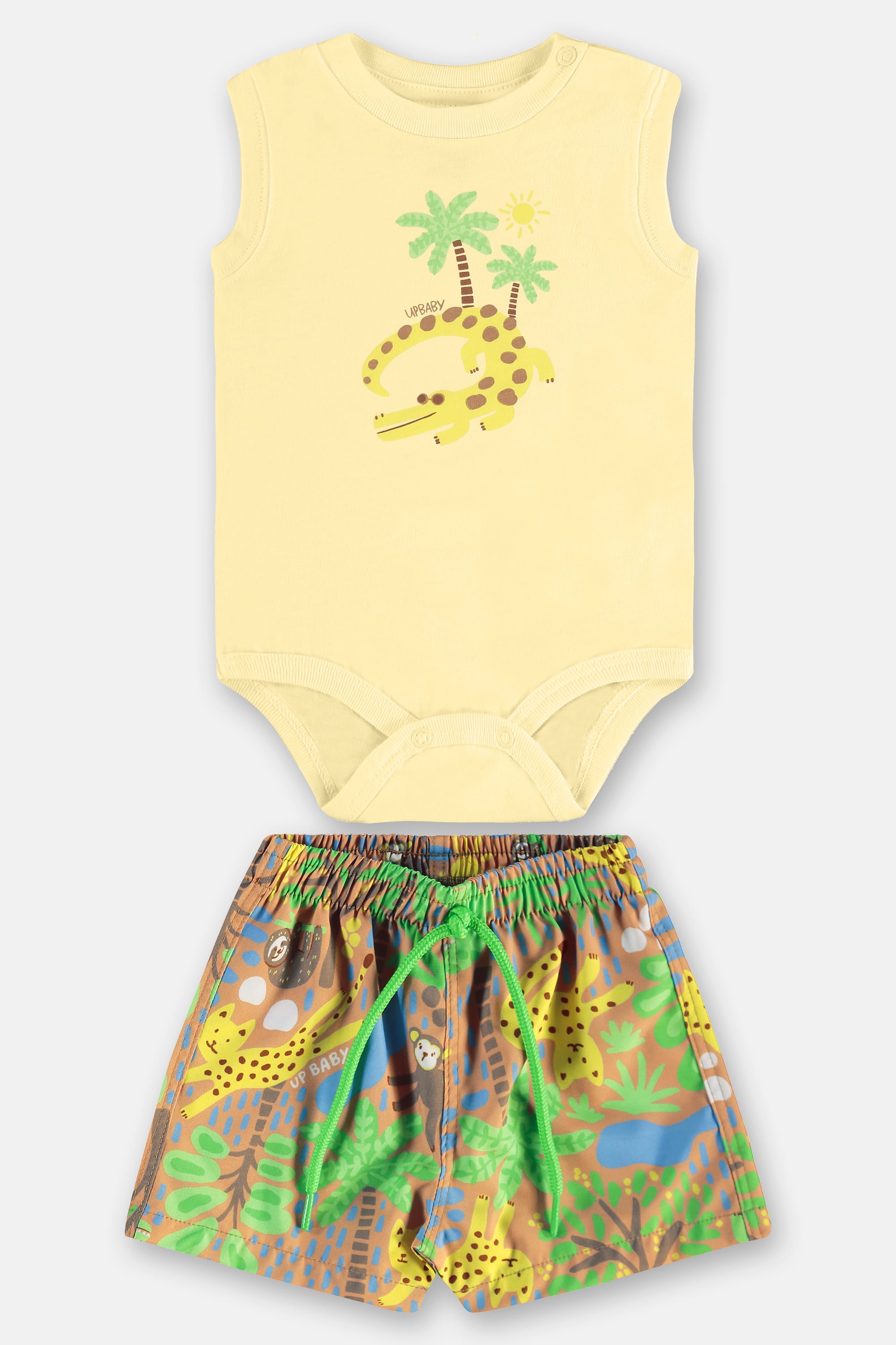 Conjunto de Verão para Bebê Menino com Body Regata e Bermuda (Amarelo) Up Baby - Imagem 8