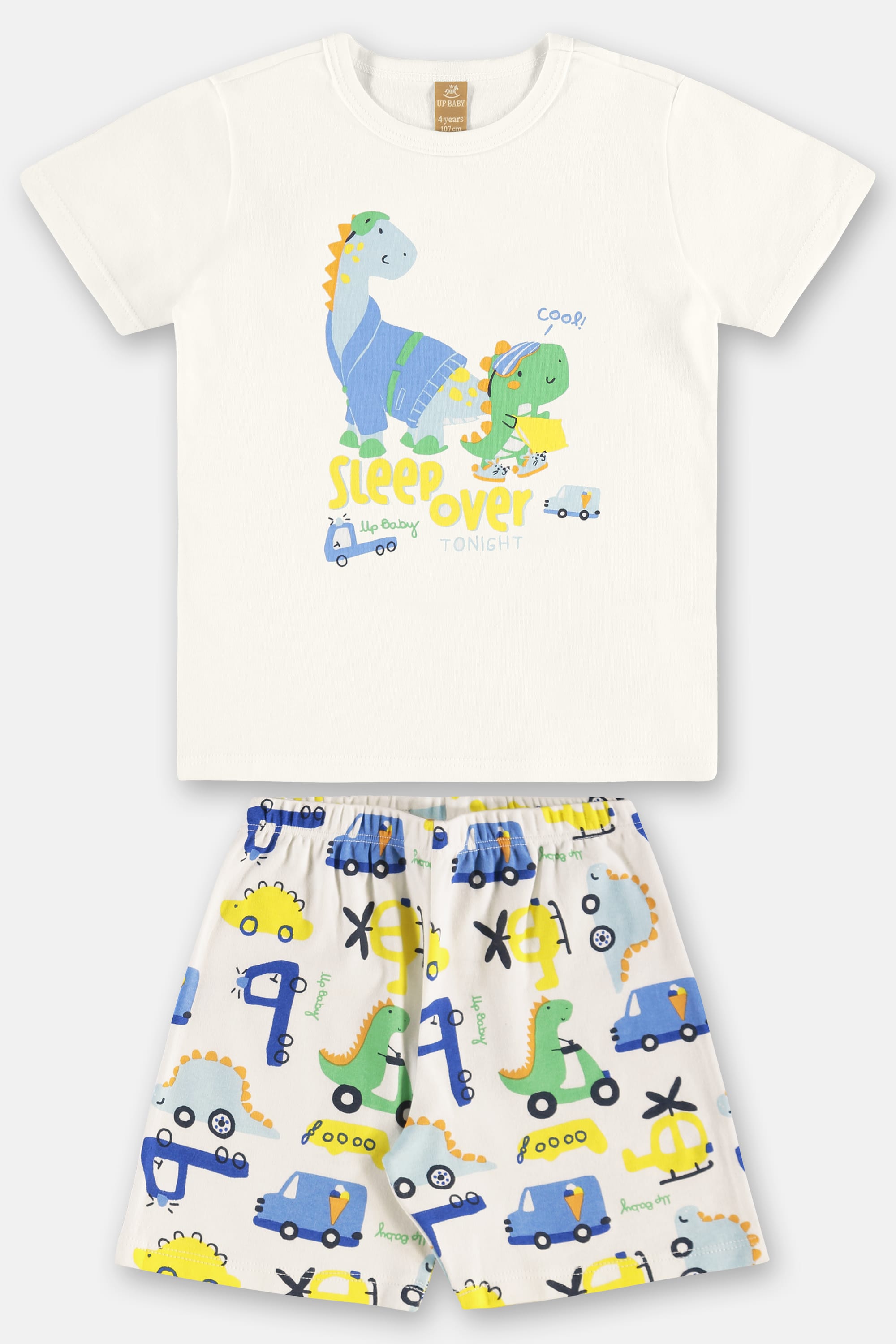 Pijama Infantil de Verão com Camiseta e Bermuda Estampados (Off White) Up Baby - Imagem 56