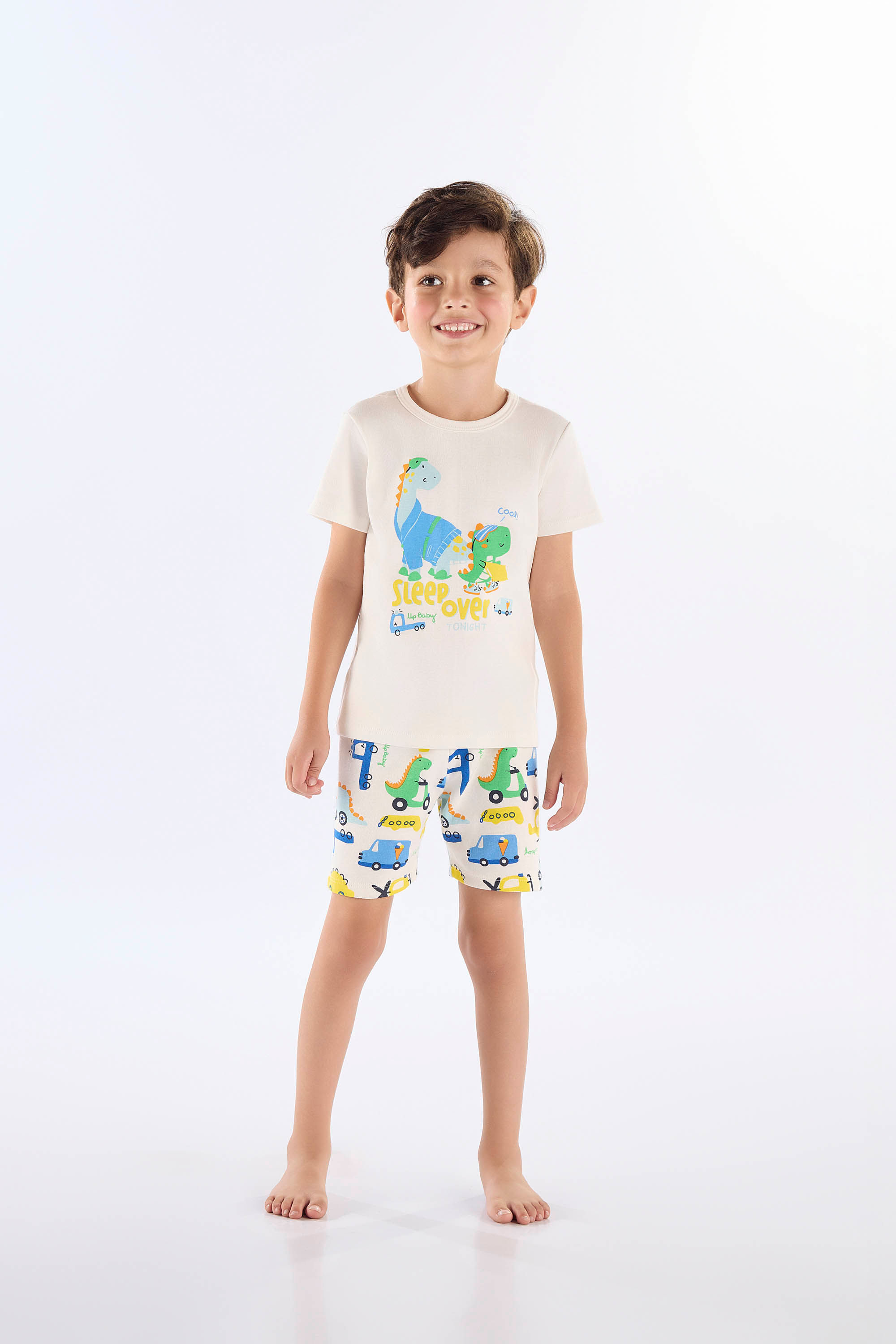 Pijama Infantil de Verão com Camiseta e Bermuda Estampados (Off White) Up Baby - Imagem 29