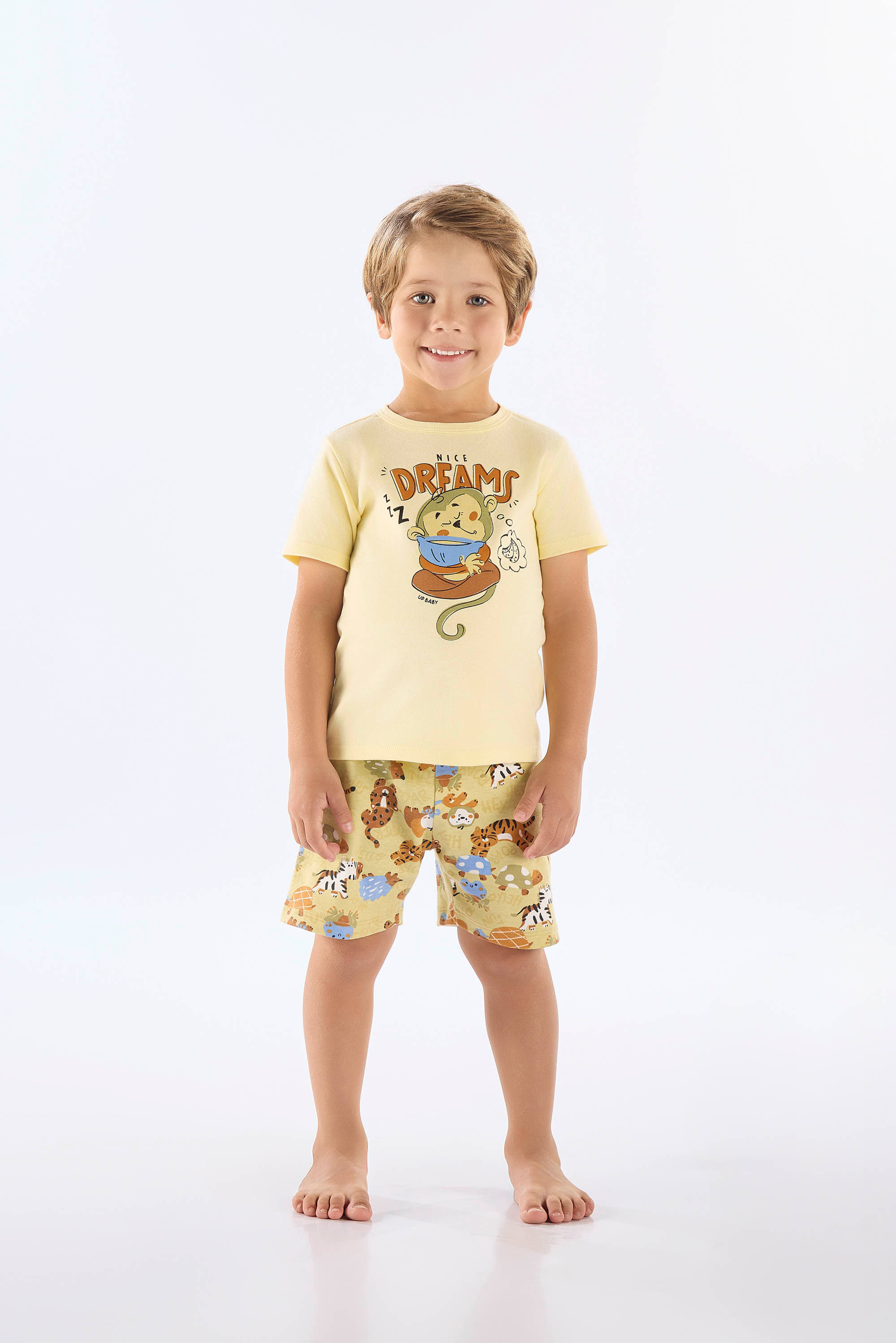 Pijama Infantil de Verão com Camiseta e Bermuda Estampados (Amarelo) Up Baby