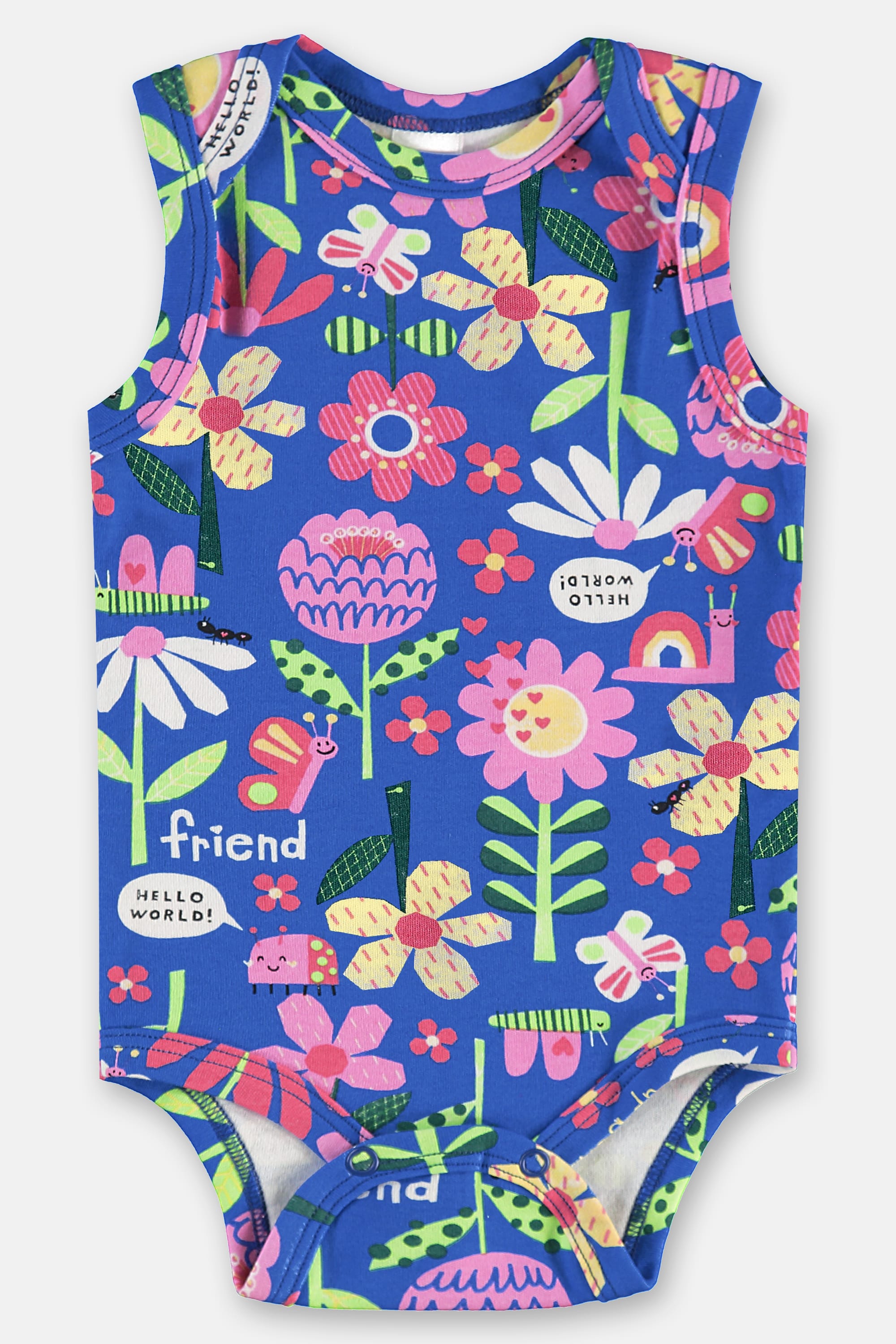 Body Regata para Bebê Menina em Suedine Estampado (Azul) Up Baby