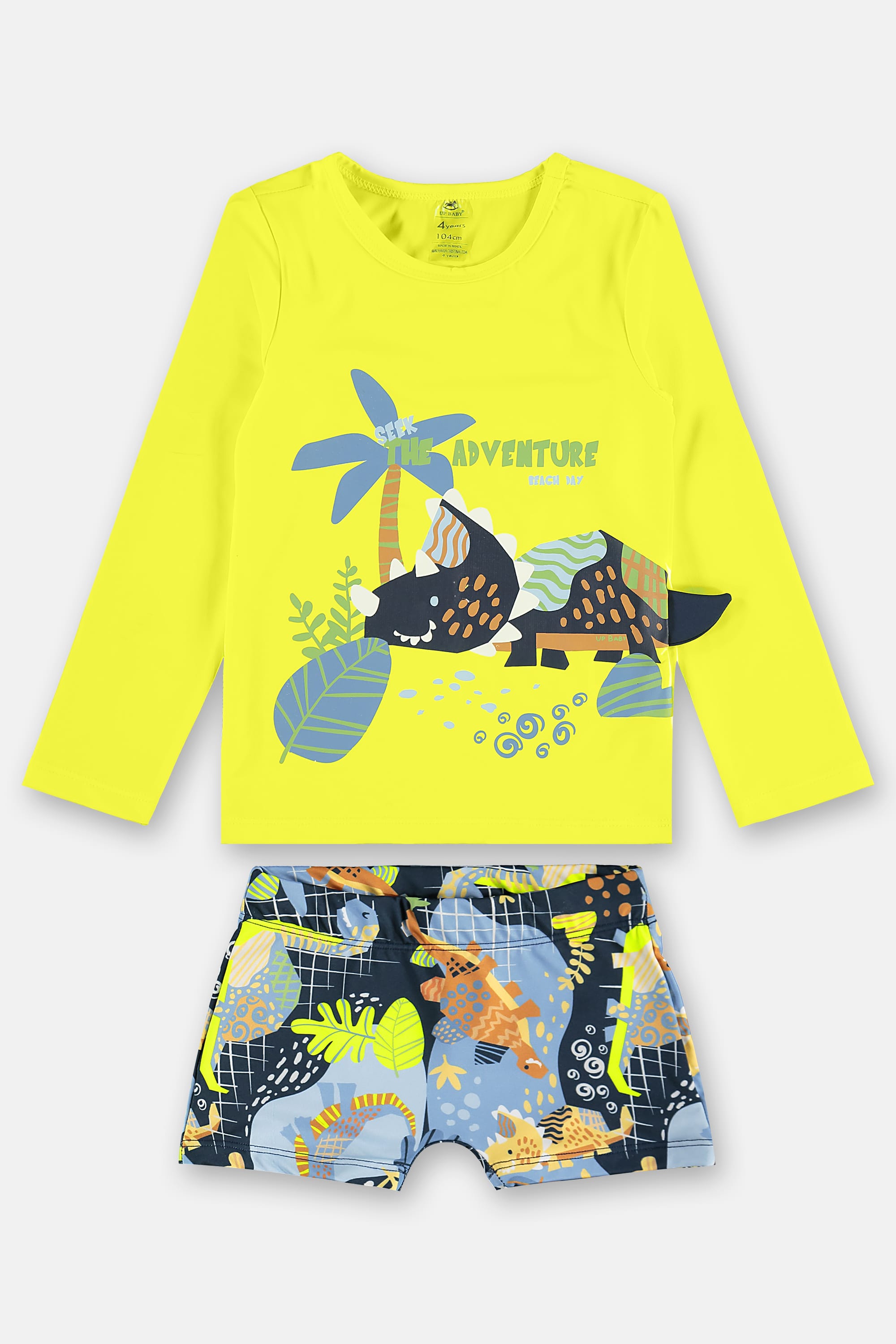 Conjunto Praia Infantil Camiseta Manga Longa e Sunga Boxer (Amarelo) Up Baby - Imagem 31