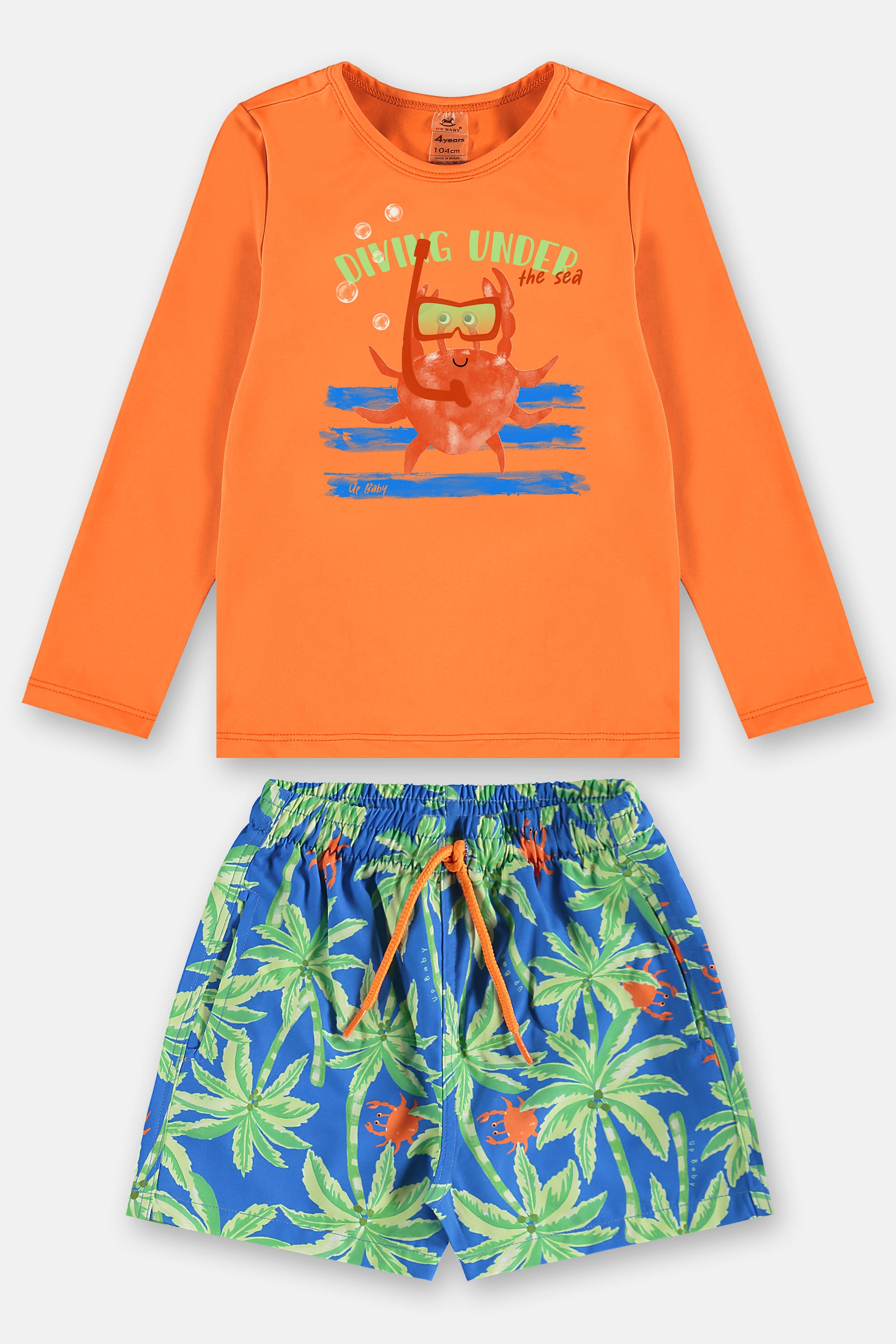 Conjunto de Praia Infantil com Camiseta FPS+50 e Short (Laranja) Up Baby - Imagem 56