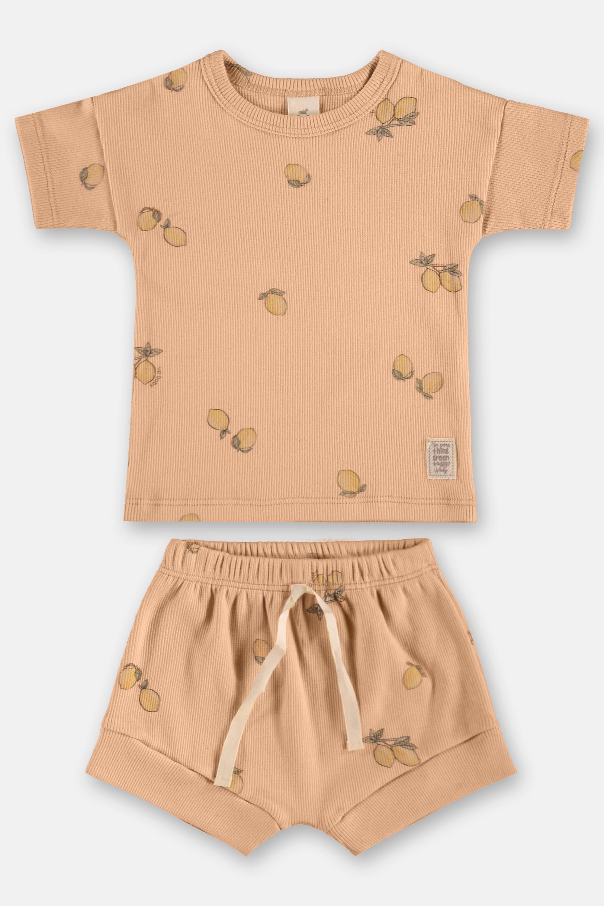 Conjunto Bebê Unissex Blusa e Short em Ribana Nature (Marrom) Up Baby
