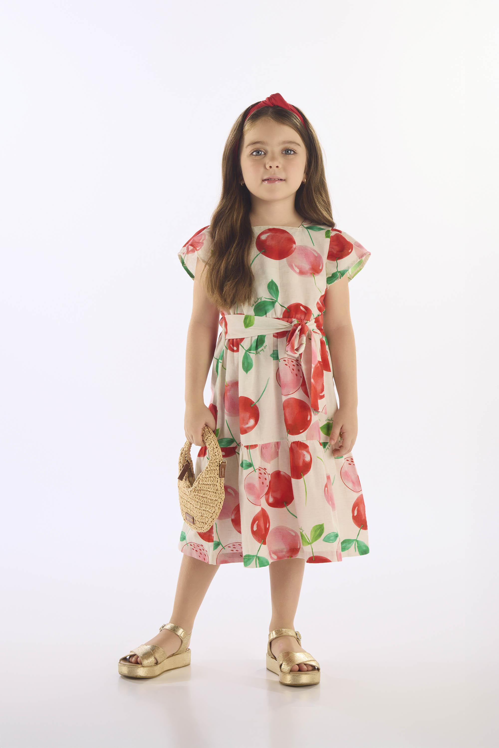 Vestido Cereja Midi Infantil em Algodão e Linho (Bege) Up Baby - Imagem 10