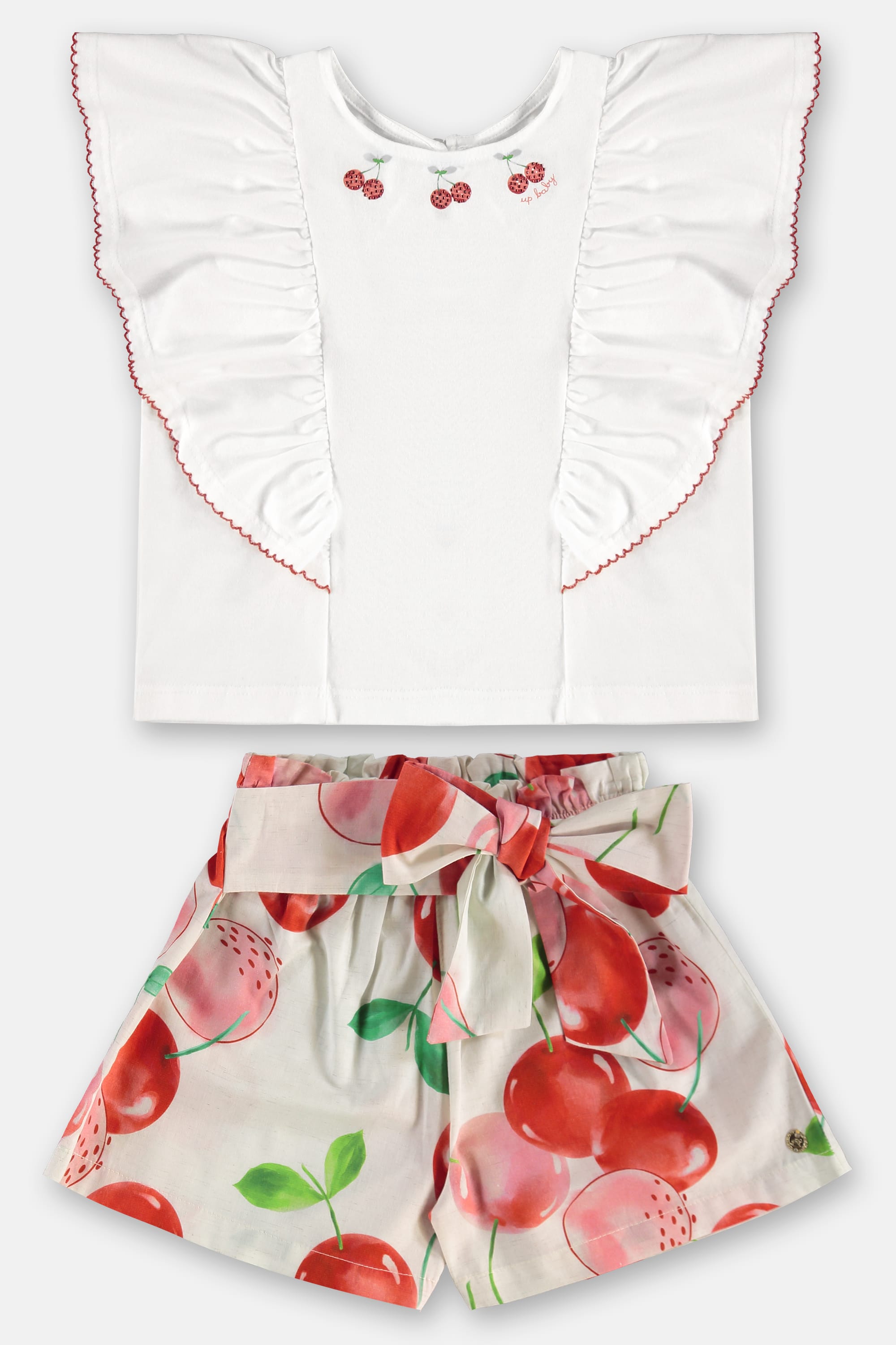 Conjunto Infantil Feminino com Blusa e Short Cereja (Off White) Up Baby - Imagem 18