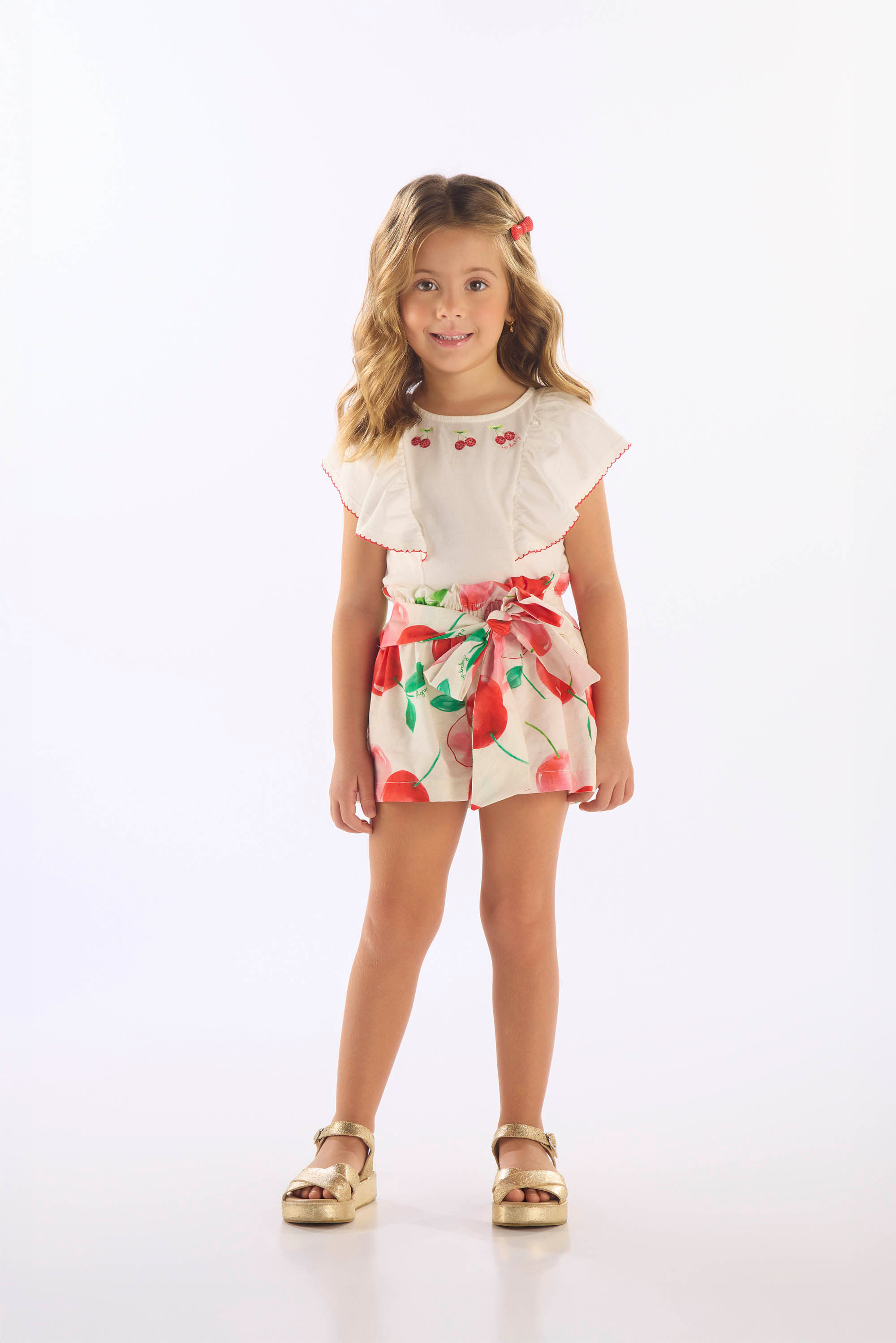 Conjunto Infantil Feminino com Blusa e Short Cereja (Off White) Up Baby - Imagem 43