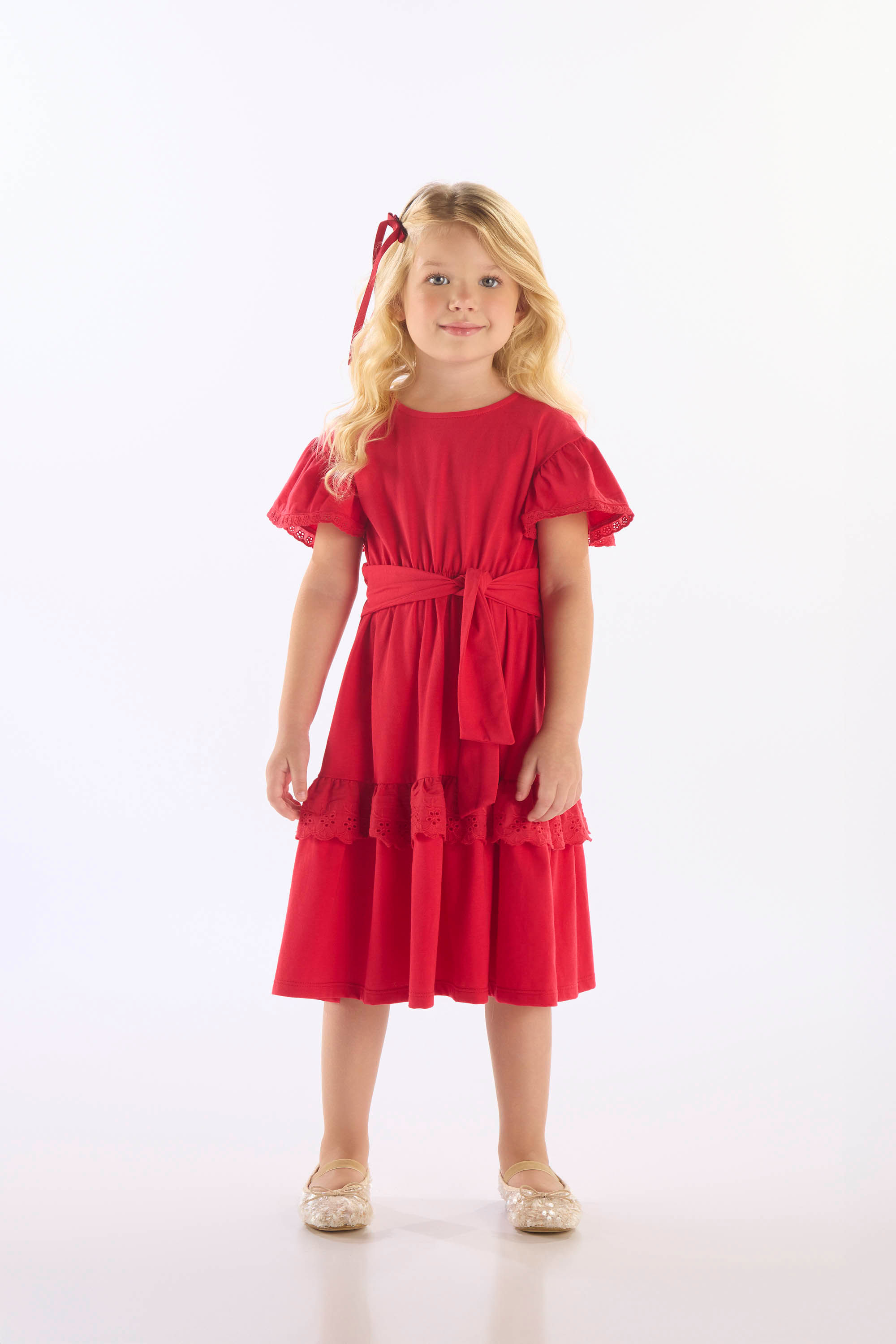 Vestido Infantil em Algodão com Detalhe em Renda (Vermelho) Up Baby