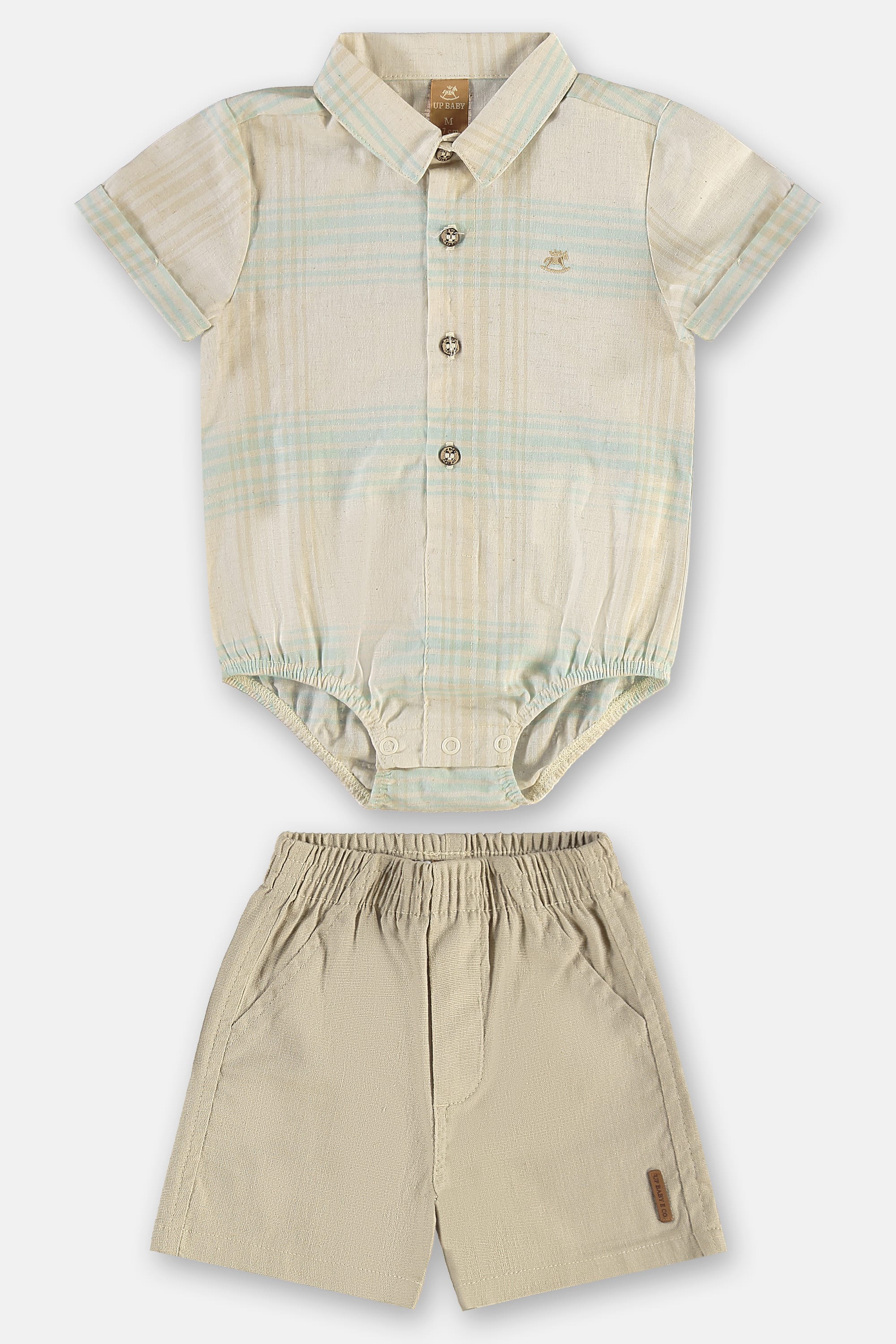 Conjunto para Bebê Menino Body e Bermuda com Linho (Cinza) Up Baby - Imagem 18