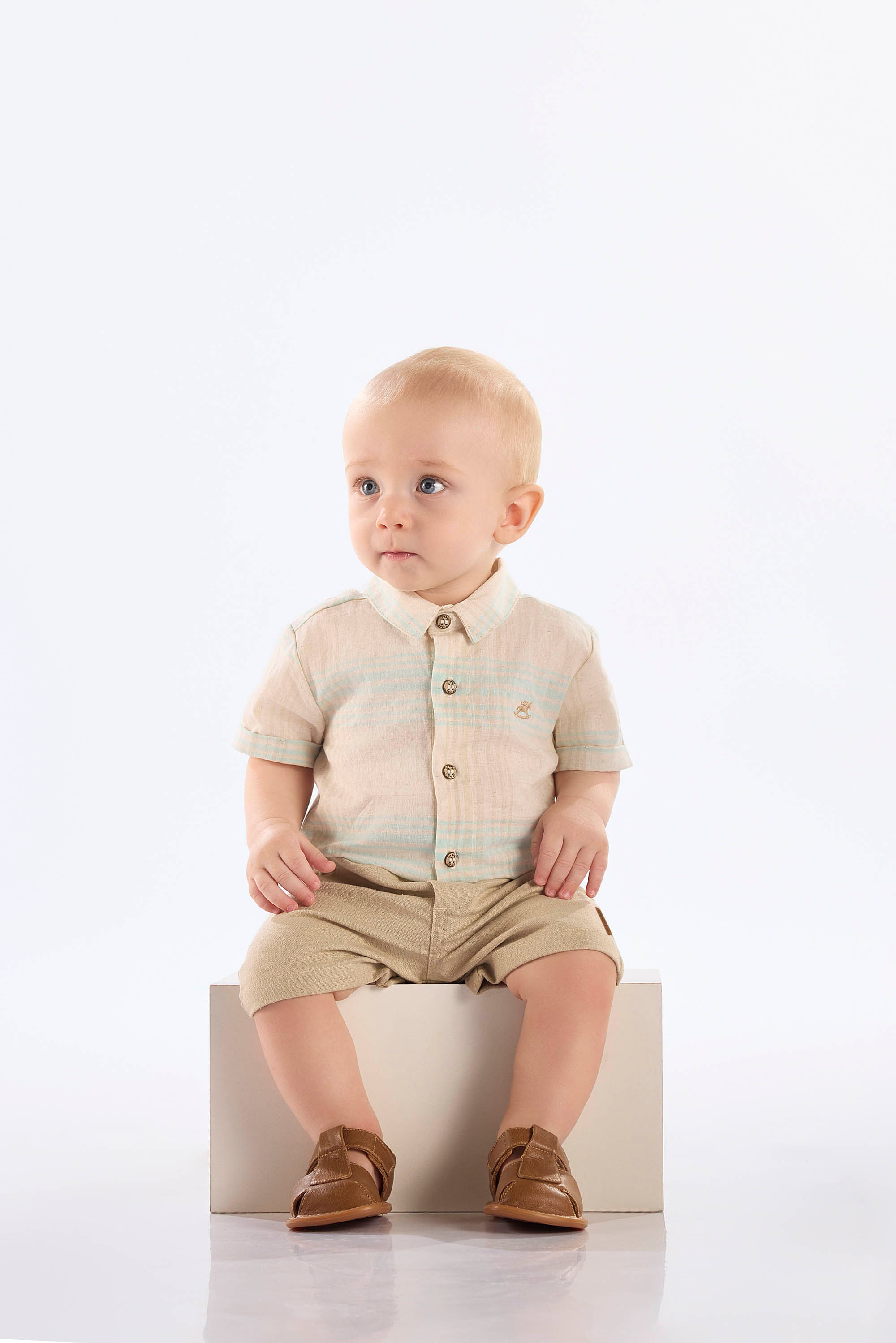 Conjunto para Bebê Menino Body e Bermuda com Linho (Cinza) Up Baby - Imagem 19