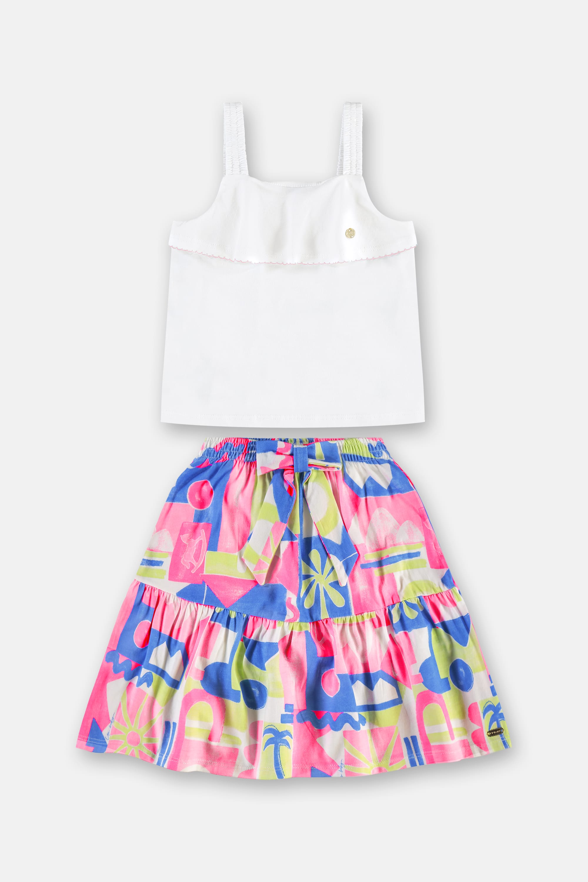 Conjunto Infantil com Blusa e Saia Midi em Algodão (Branco) Up Baby - Imagem 12