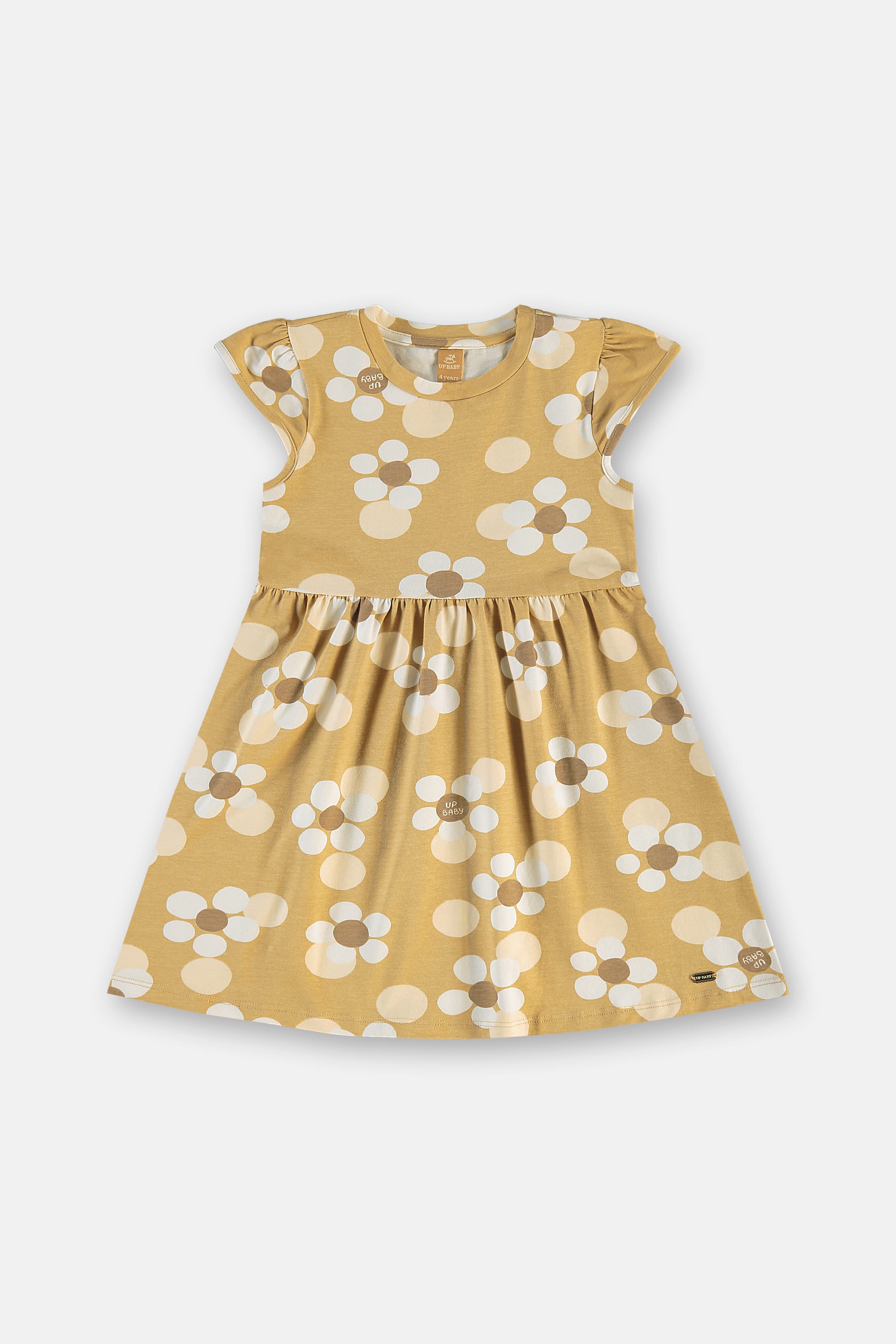 Vestido Infantil em Cotton Florido de Manga Curta (Marrom) Up Baby - Imagem 2