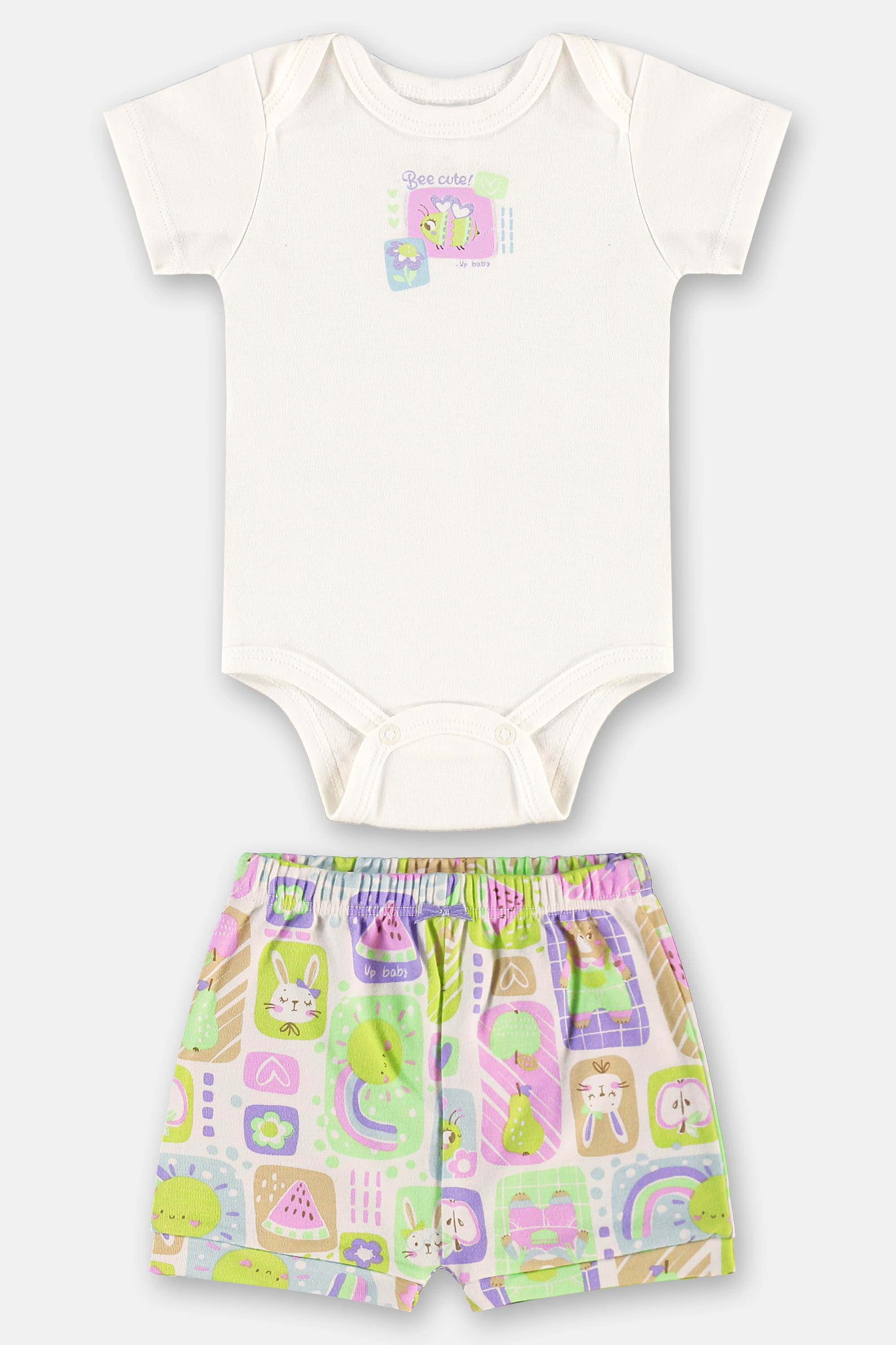 Conjunto para Bebê Menina com Body e Short em Suedine (Off White) Up Baby