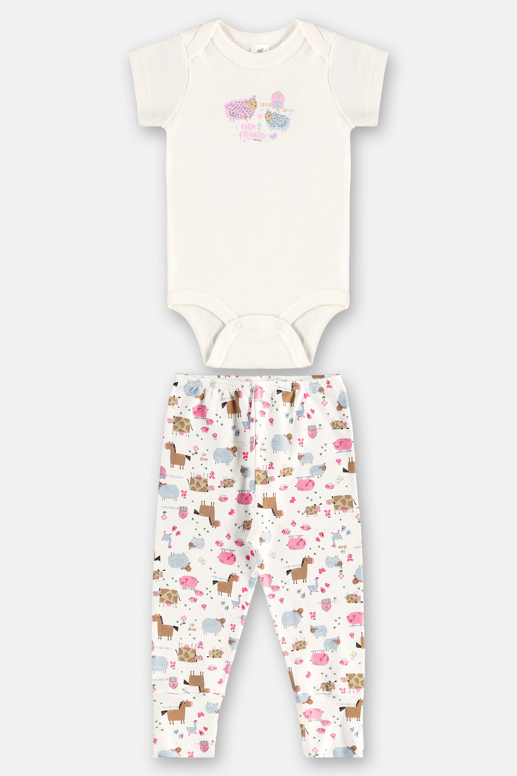 Conjunto Bebê Menina com Body e Calça em Suedine Essentials (Off White) Up Baby