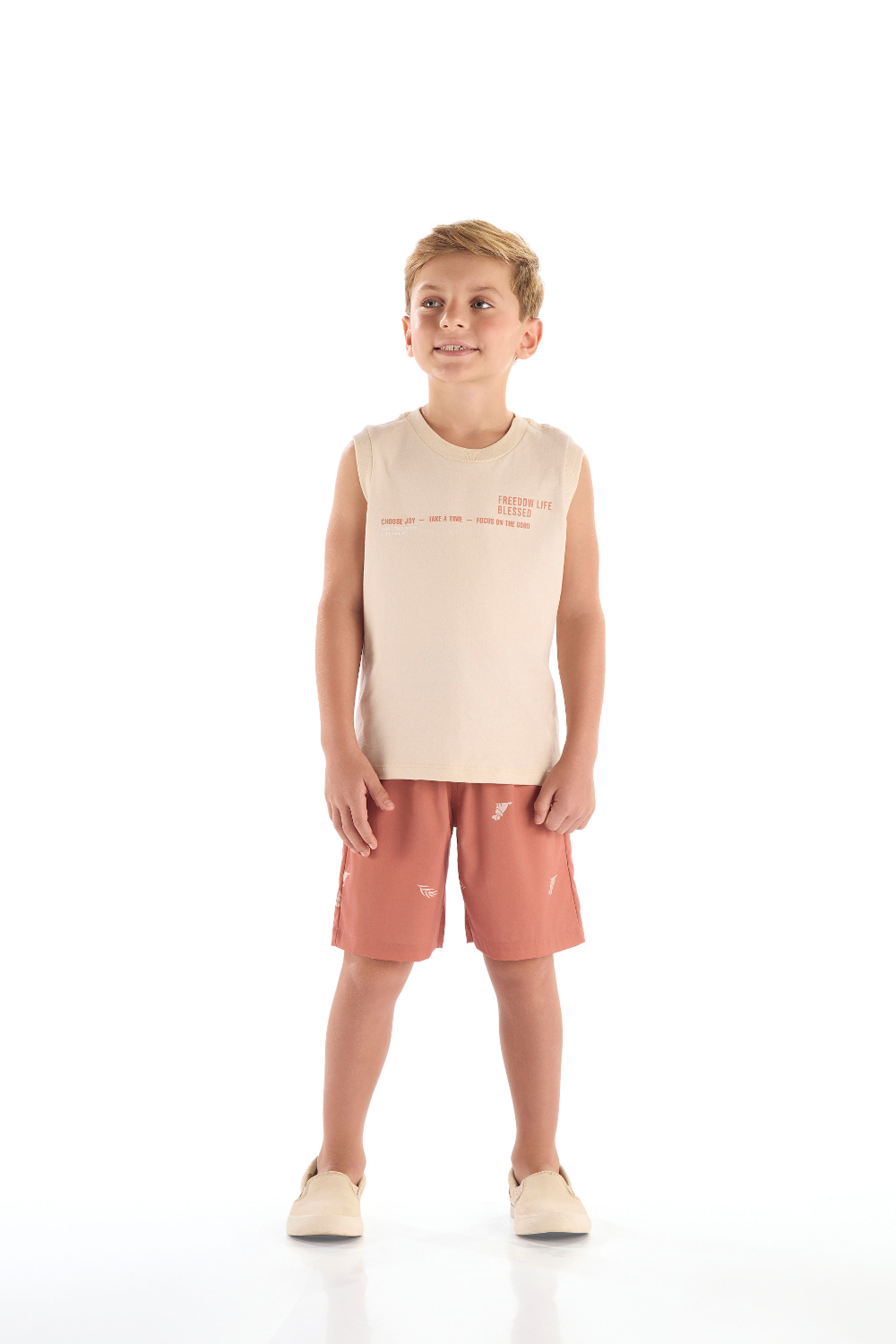 Conjunto Infantil com Regata e Bermuda Estampada (Bege) Quimby - Imagem 25
