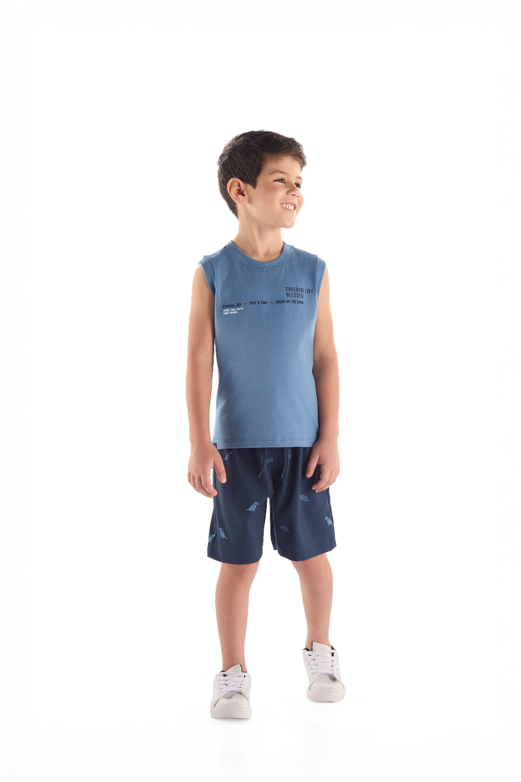 Conjunto Infantil com Regata e Bermuda Estampada (Azul) Quimby - Imagem 37