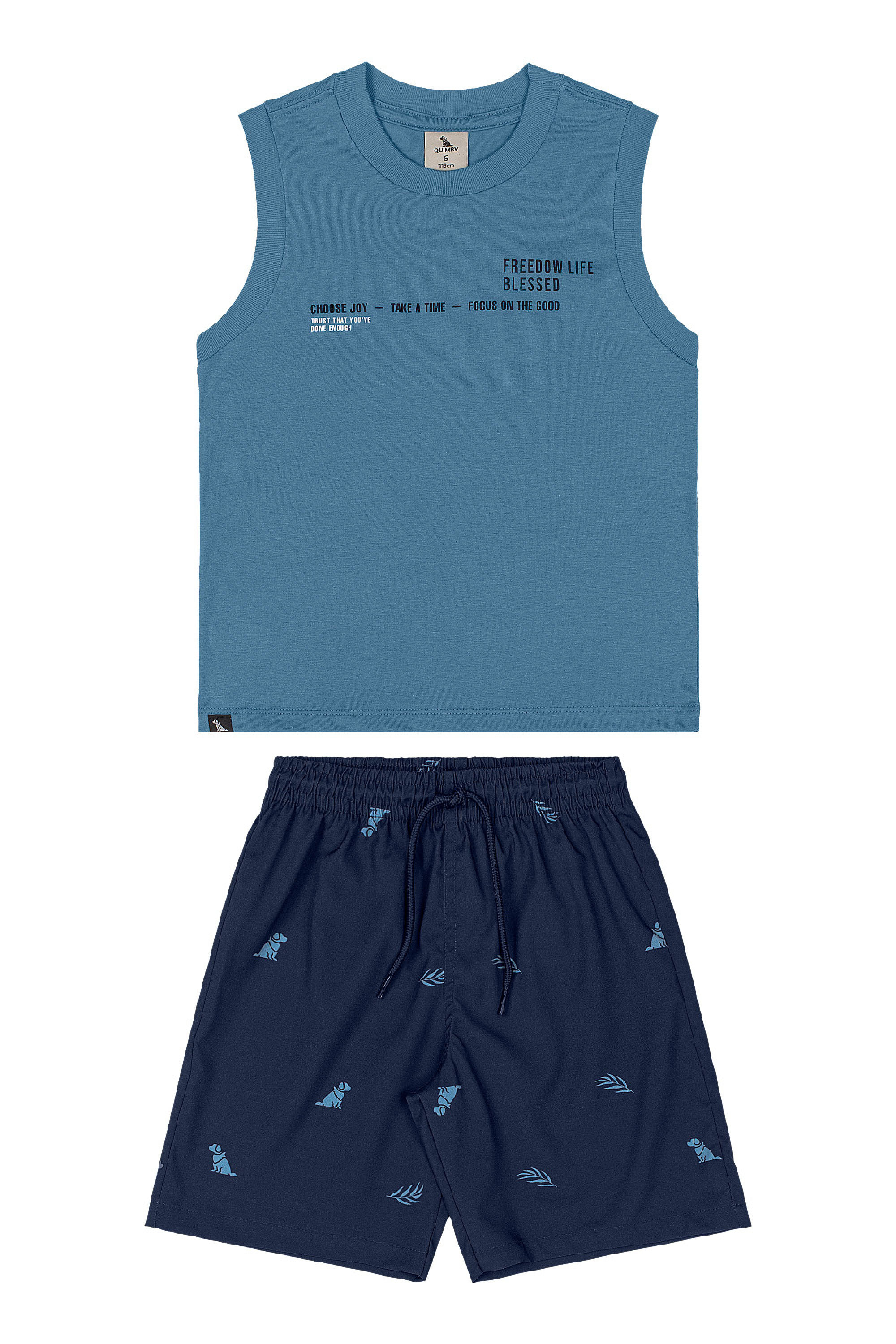 Conjunto Infantil com Regata e Bermuda Estampada (Azul) Quimby - Imagem 38