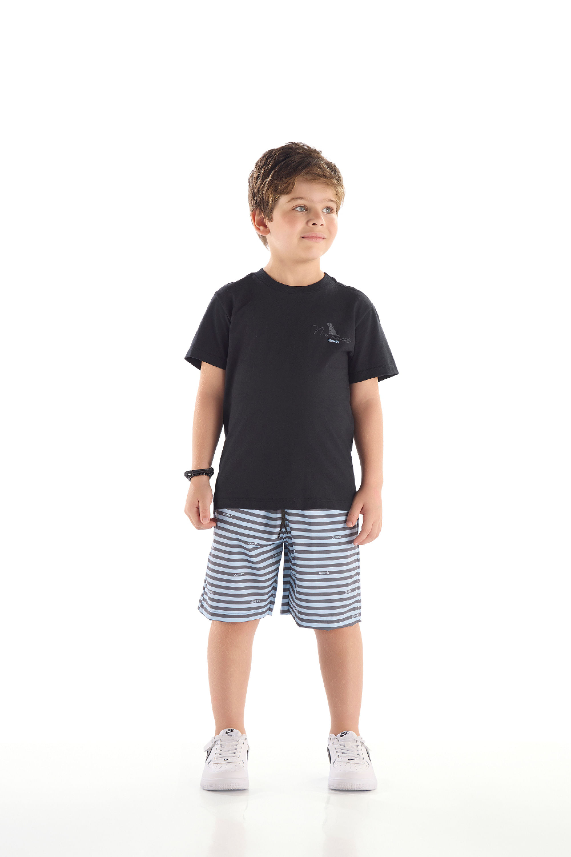 Conjunto Infantil Masculino Camiseta e Bermuda Listrada (Preto) Quimby - Imagem 37