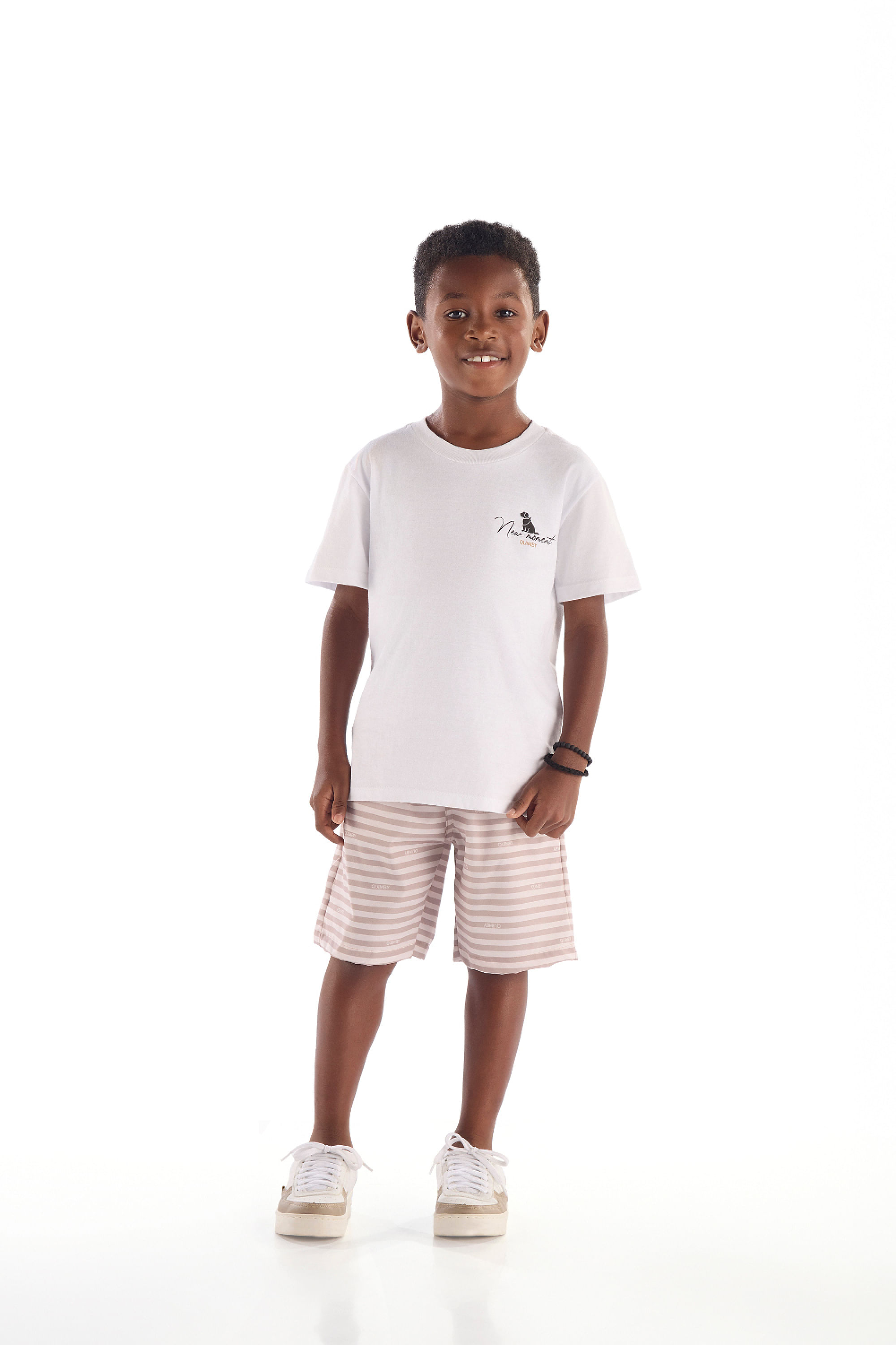 Conjunto Infantil Masculino Camiseta e Bermuda Listrada (Branco) Quimby - Imagem 7