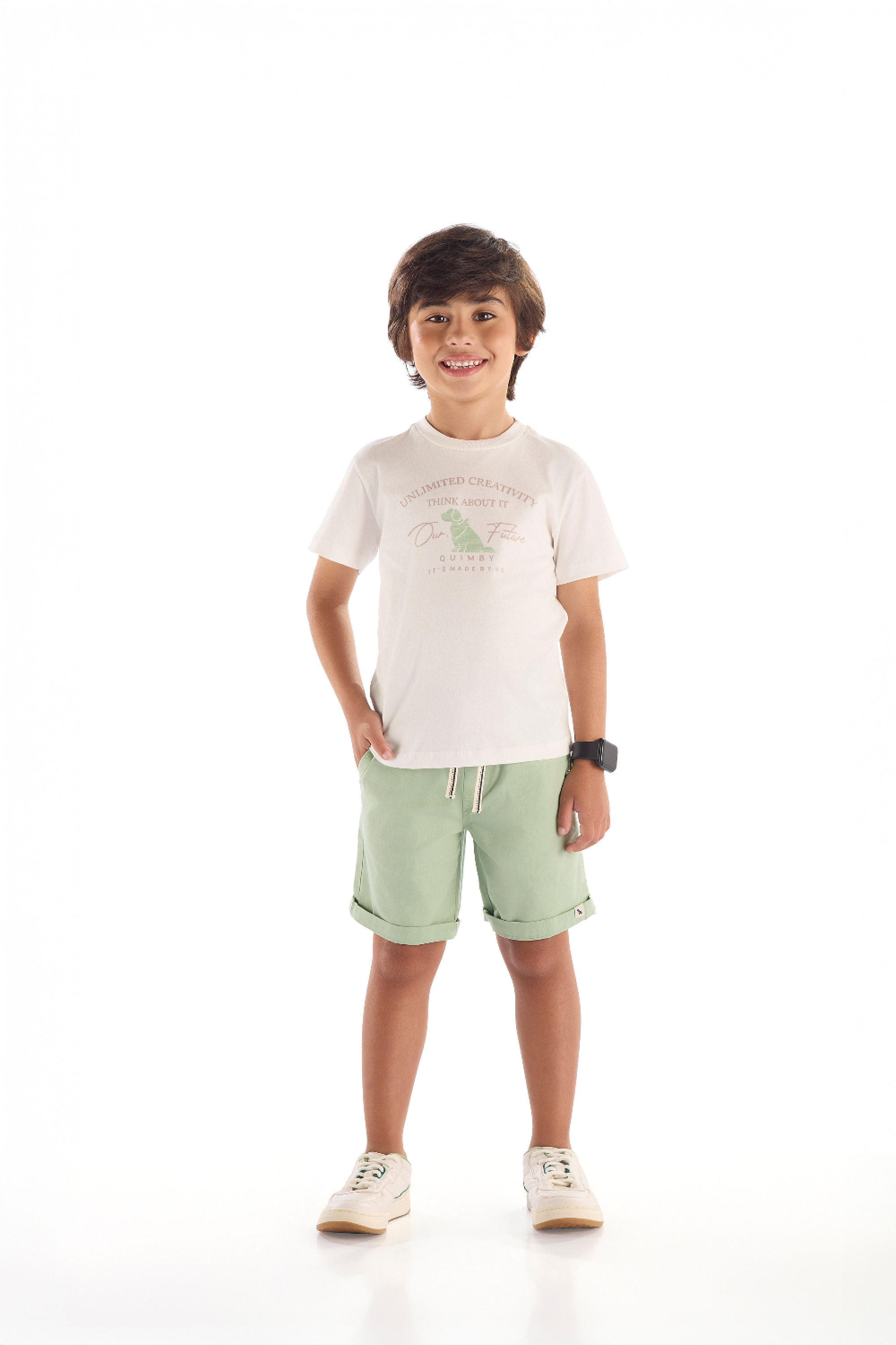 Conjunto Infantil Camiseta e Bermuda Ajustável (Off White) Quimby - Imagem 37