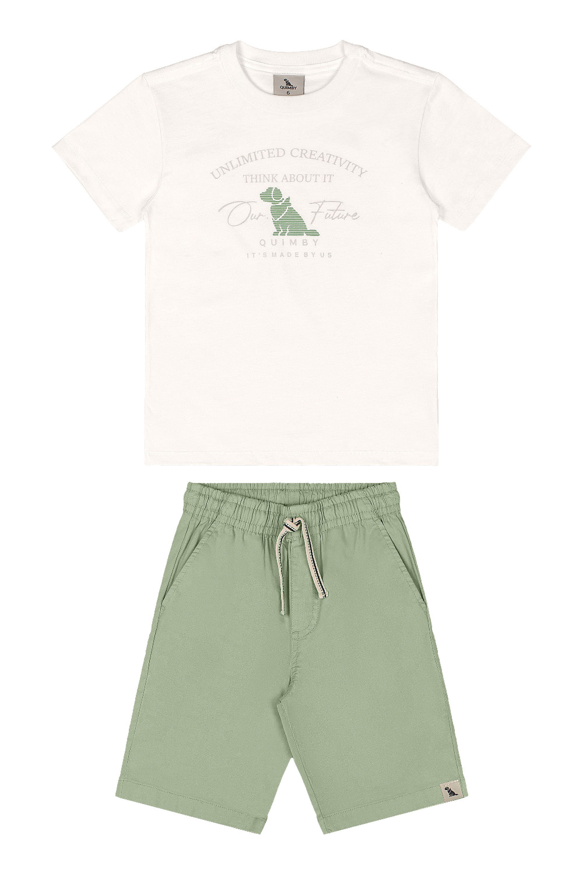 Conjunto Infantil Camiseta e Bermuda Ajustável (Off White) Quimby - Imagem 8