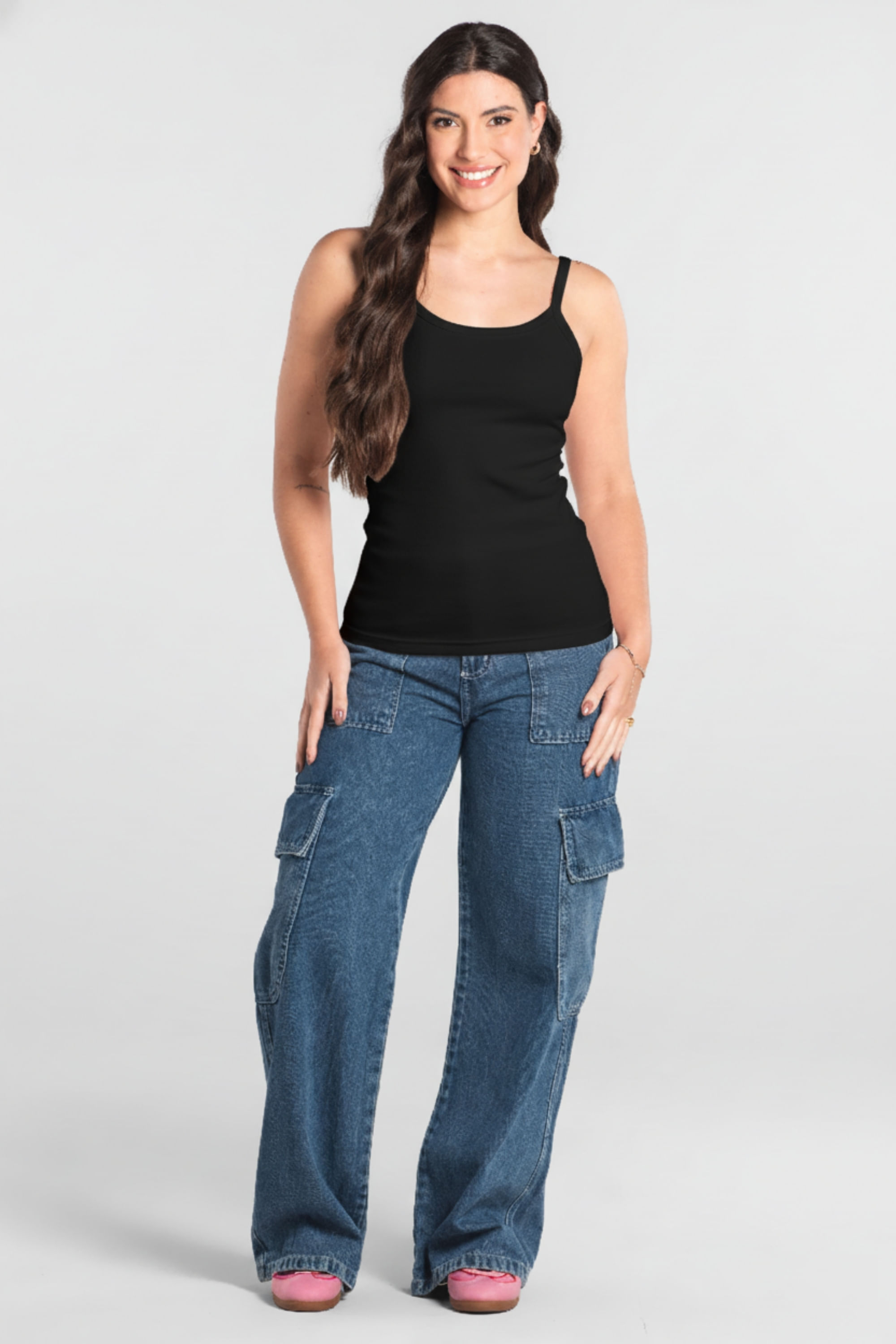 Regata Feminina em Cotton com Alcinhas (Preto) Just Basic