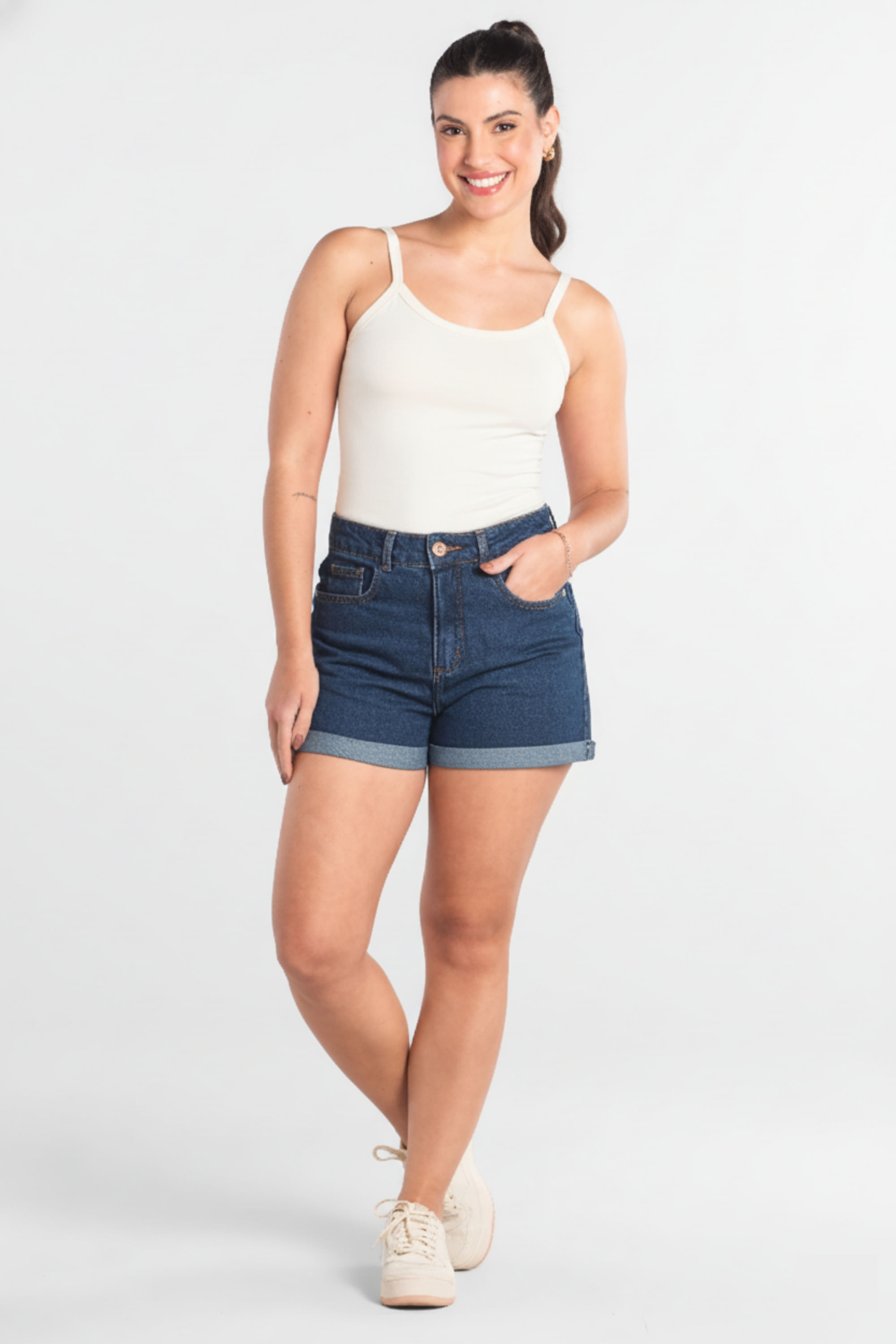 Regata Feminina em Cotton com Alcinhas (Off White) Just Basic