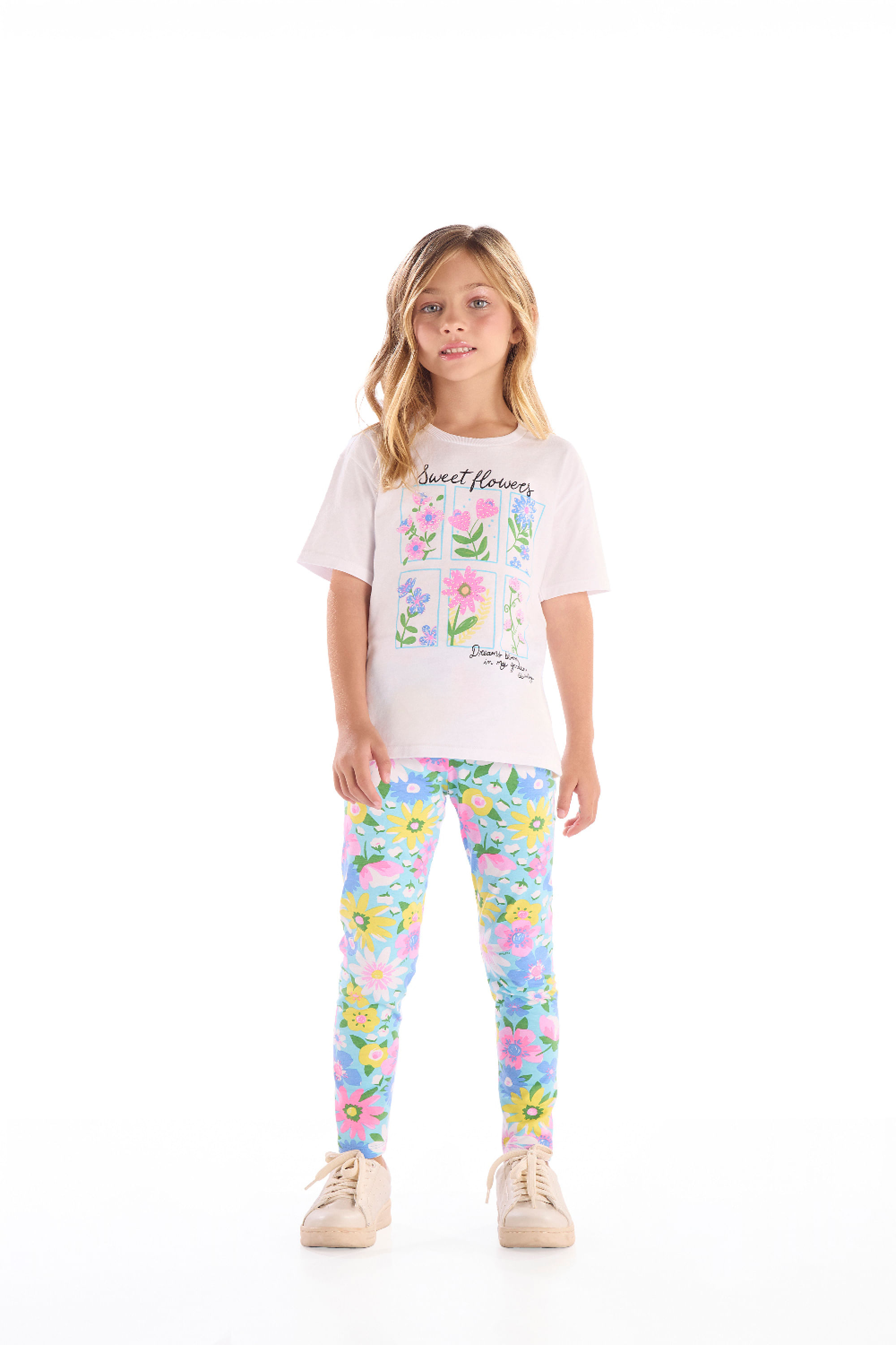 Conjunto Infantil Blusa com Strass e Calça Legging Floral (Branco) Quimby - Imagem 7