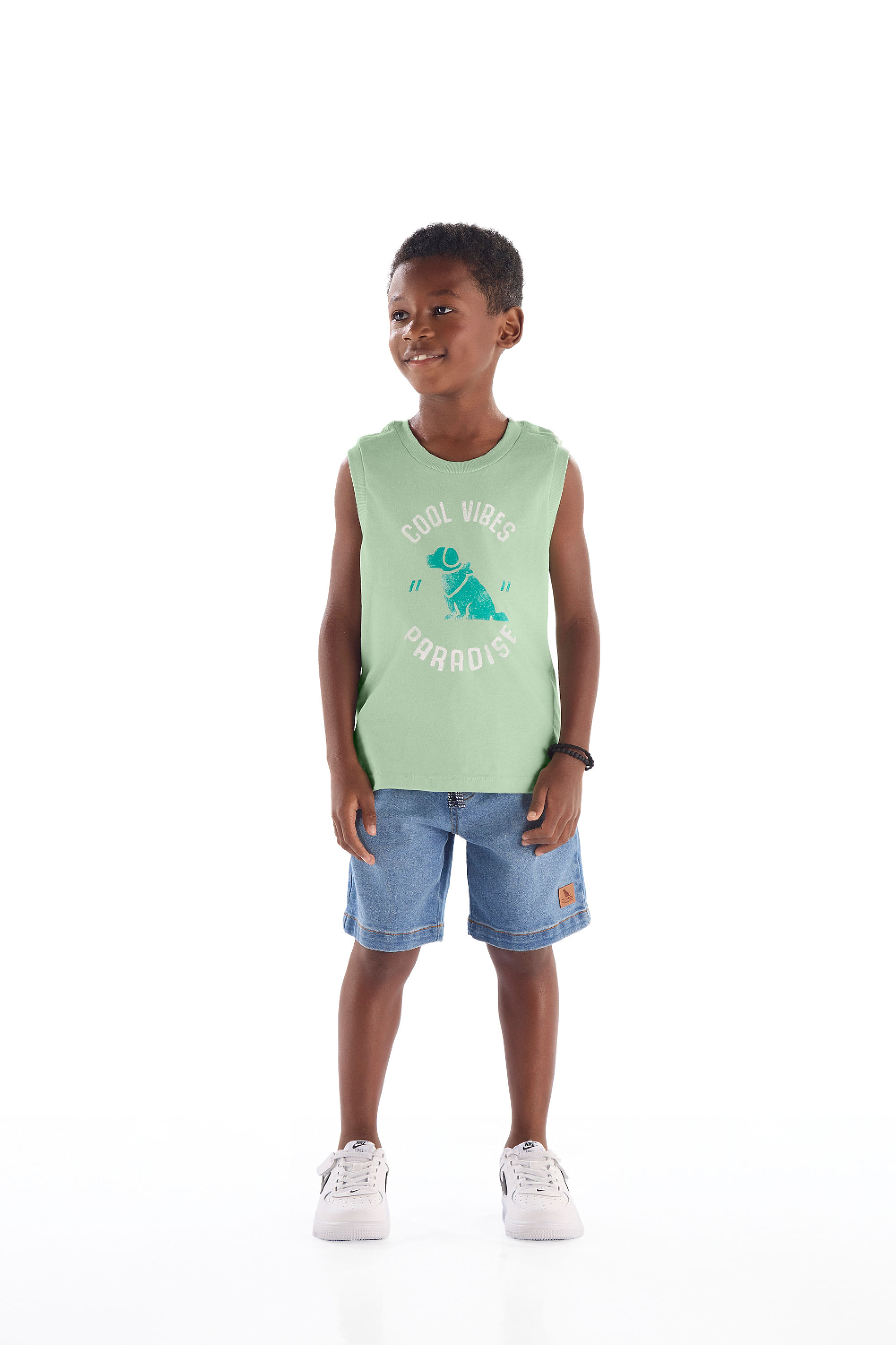 Regata Infantil Masculino em Algodão com Estampa (Verde Claro) Quimby