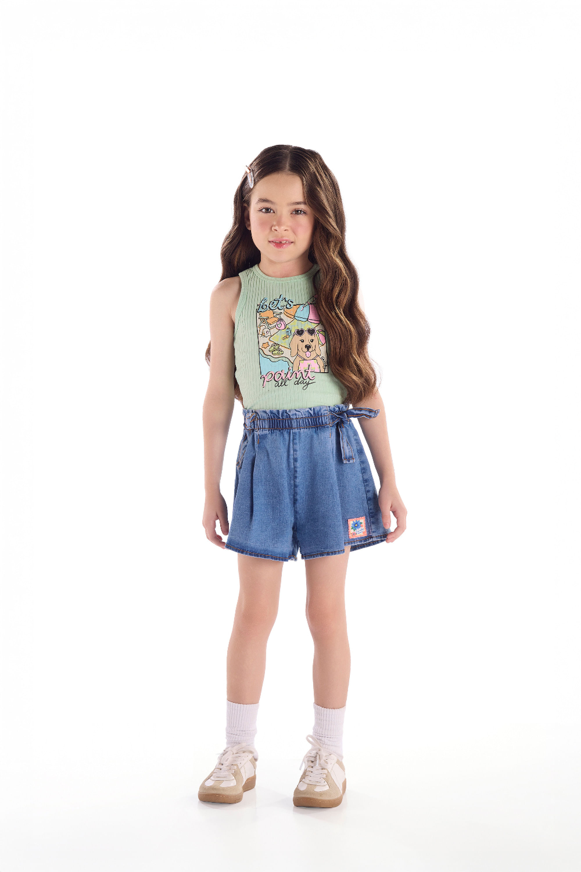 Regata Infantil em Ribana Canelada com Strass (Verde Claro) Quimby - Imagem 13