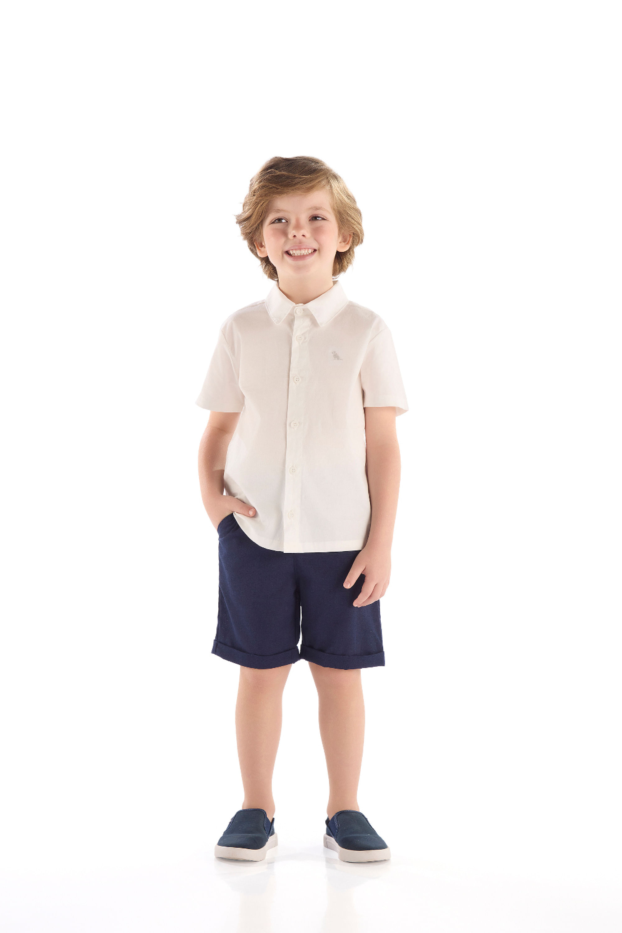 Camisa Infantil Menino em Tricoline com Elastano (Off White) Quimby - Imagem 16