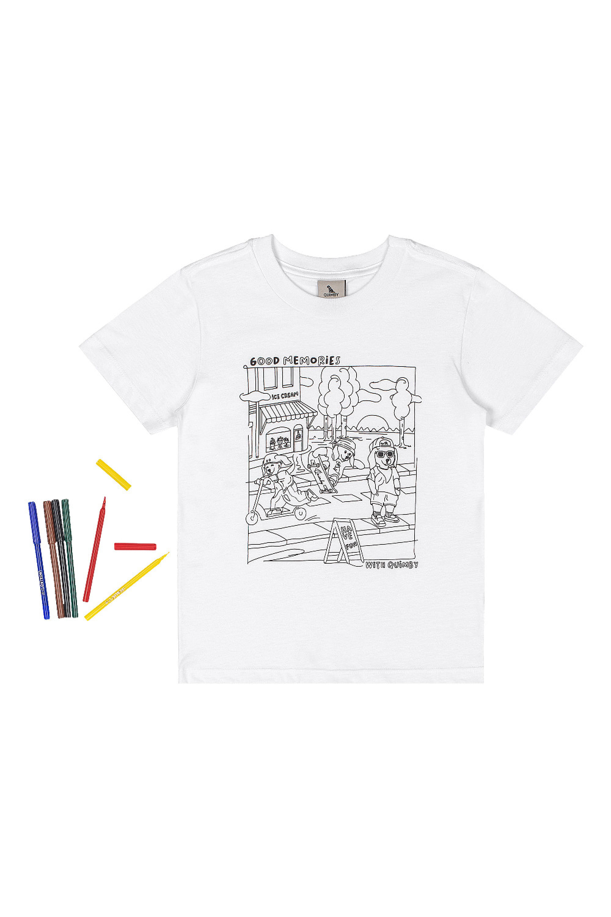 Camiseta Infantil Unissex com Kit de Canetinhas para Pintar (Branco) Quimby - Imagem 2