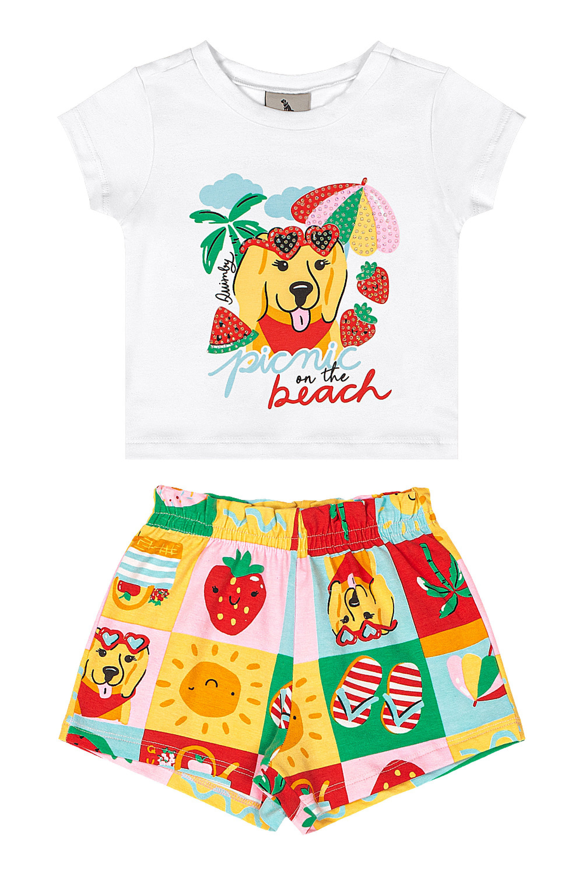 Conjunto Bebê Menina Blusa com Strass e Short Estampado (Branco) Quimby - Imagem 11