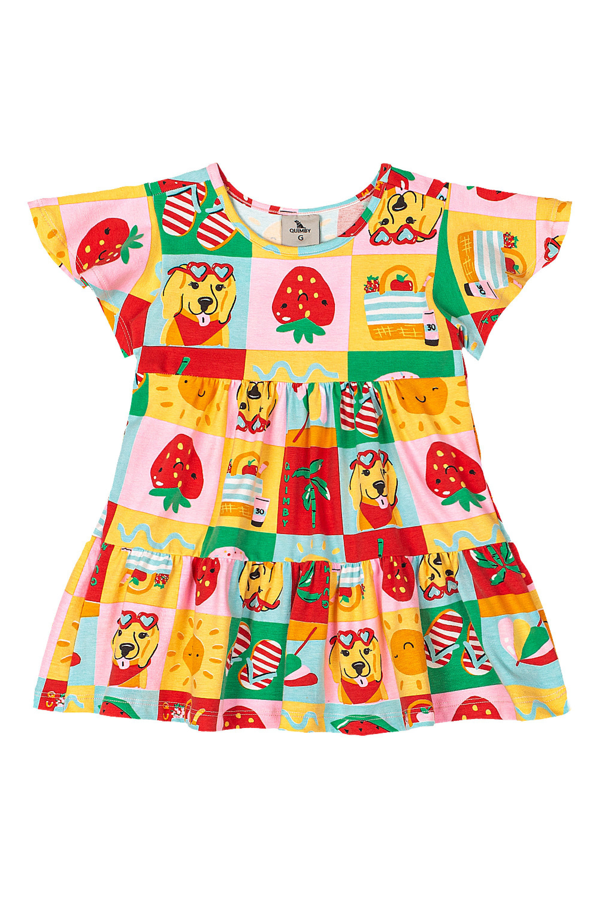 Vestido Bebê em Cotton com Manga Evasê (Multicolor) Quimby