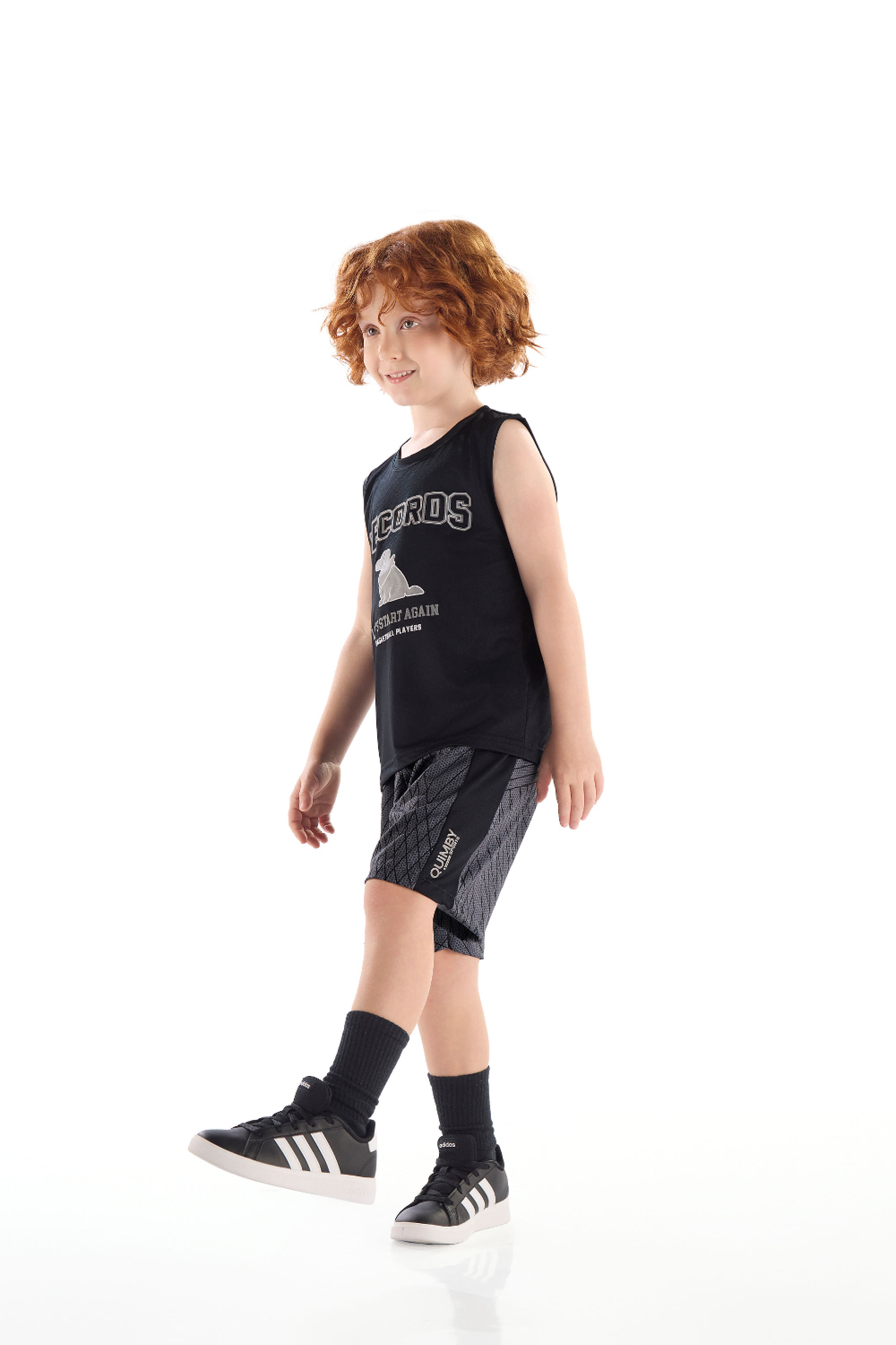 Conjunto Infantil Regata Dry Fit e Bermuda (Preto) Quimby