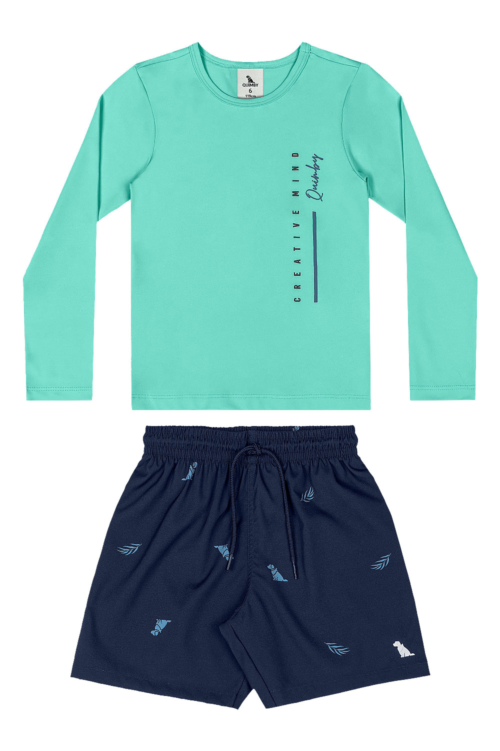 Conjunto Moda Praia Camiseta FPS 50+ e Bermuda em Microfibra (Verde Claro) Quimby