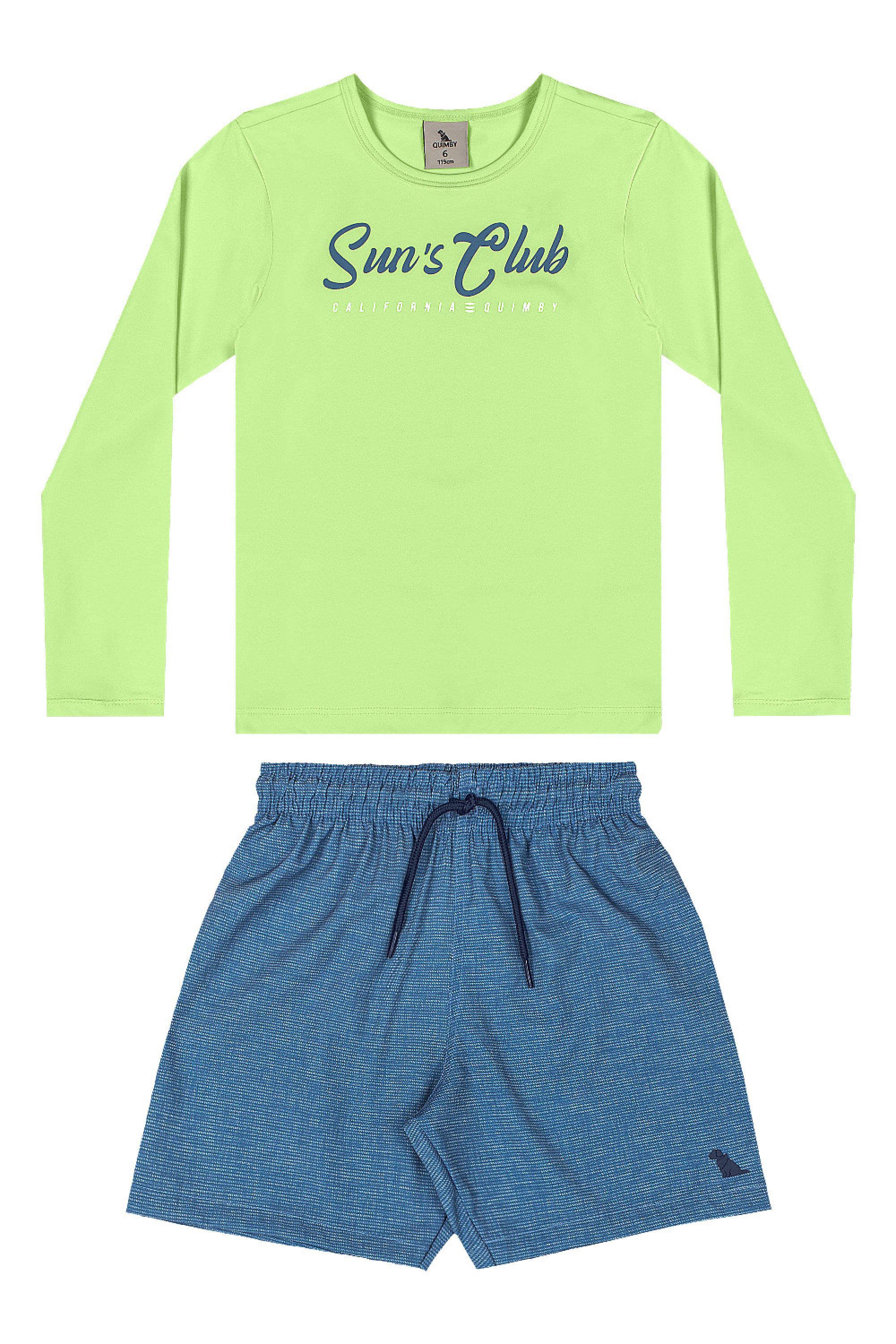 Conjunto Moda Praia Camiseta FPS 50+ e Bermuda em Microfibra (Verde) Quimby