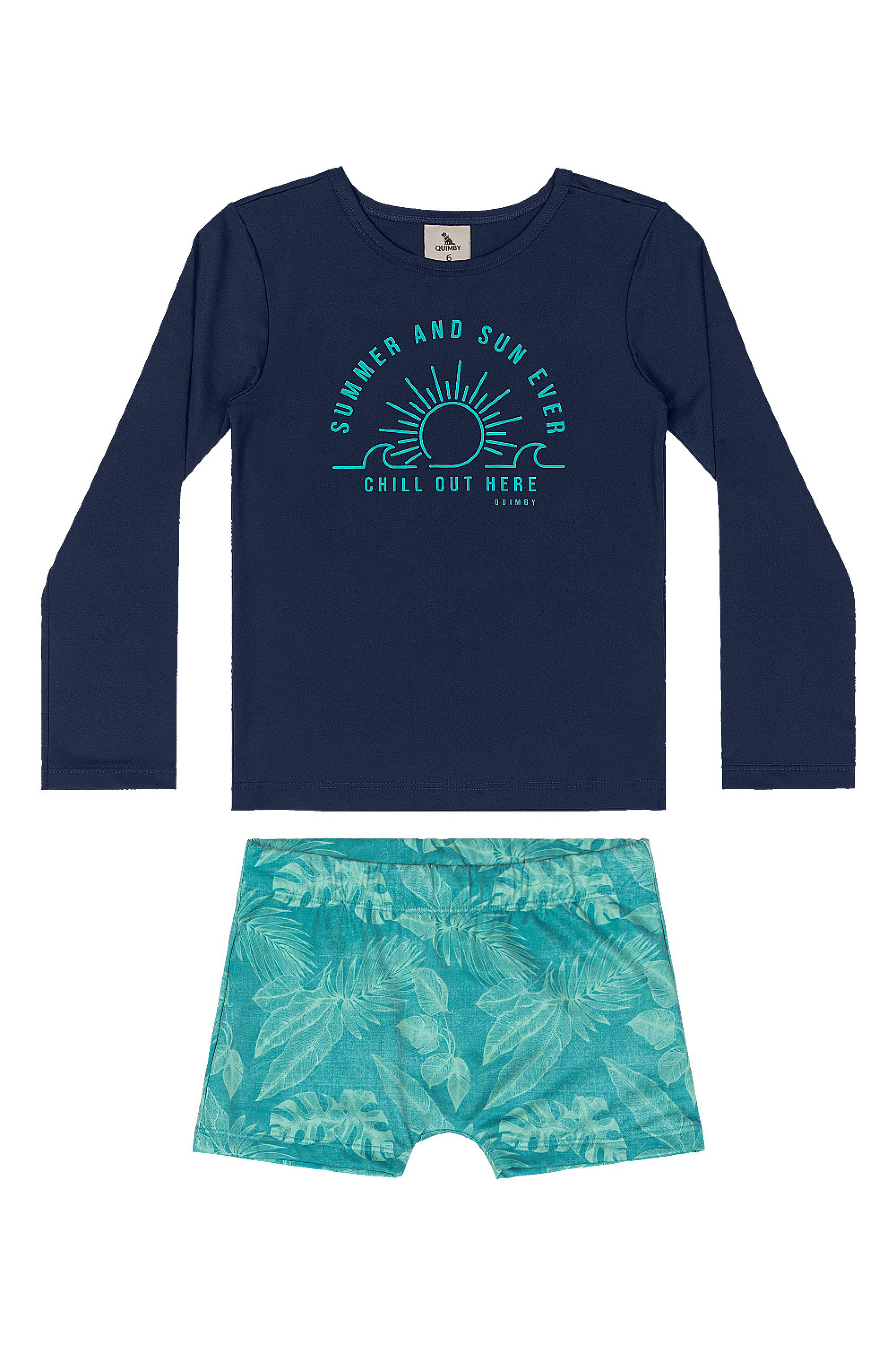 Conjunto Infantil Praia Camiseta UV e Sunga Boxer Estampada (Azul Marinho) Quimby - Imagem 44