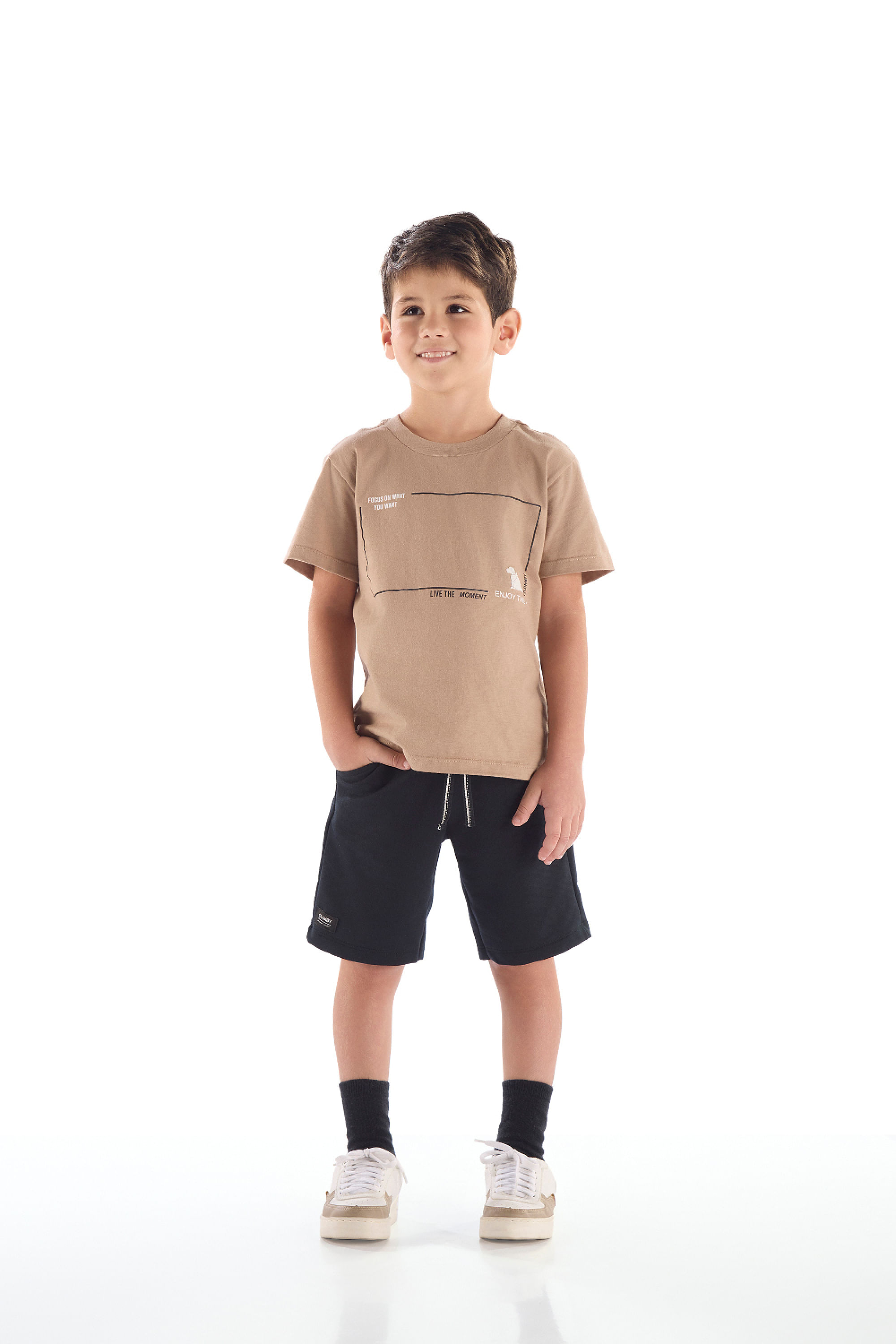 Conjunto Infantil Camiseta com Estampa 3D e Bermuda (Marrom) Quimby - Imagem 7