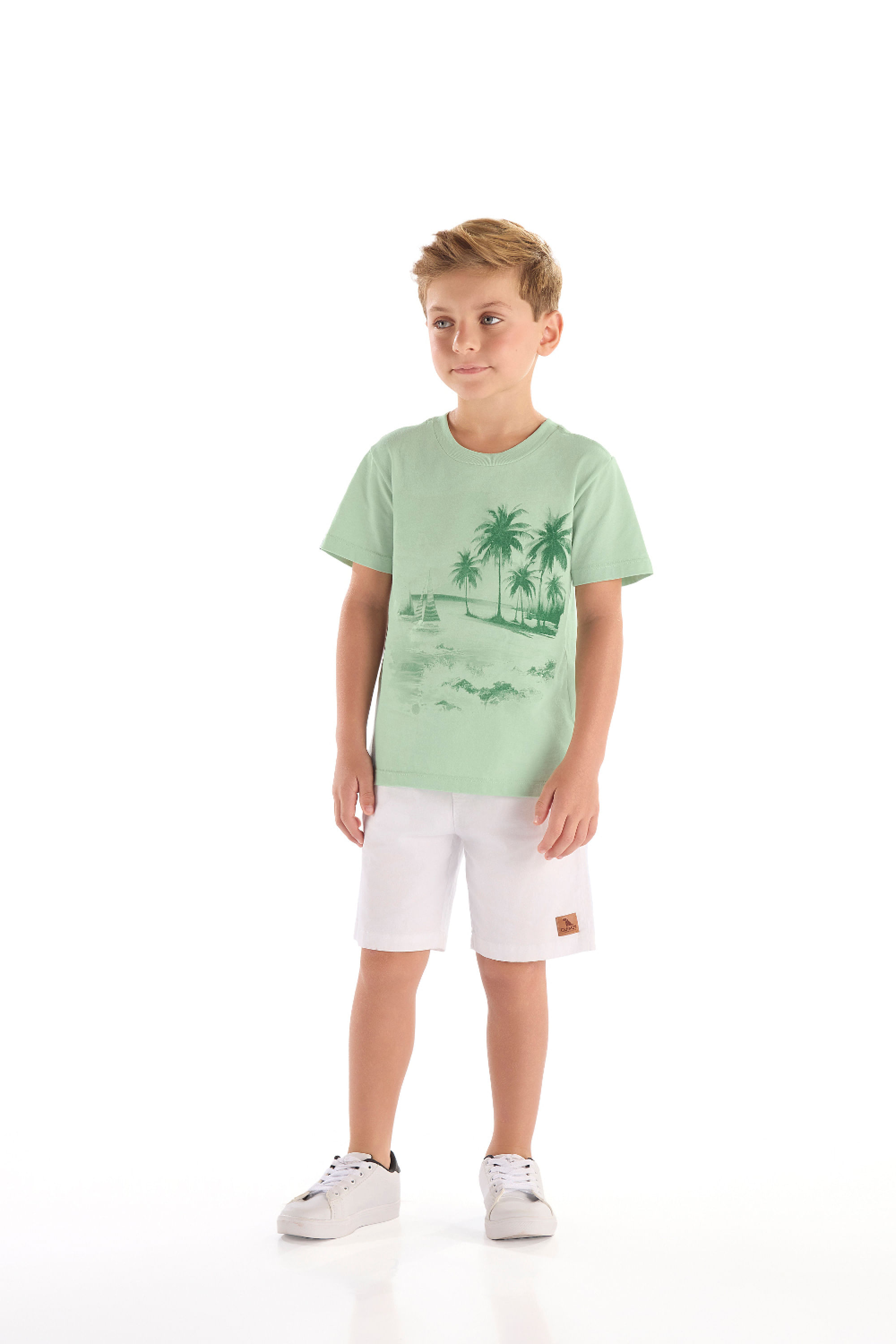 Camiseta Menino em Algodão com Estampa Frontal (Verde Claro) Quimby - Imagem 19