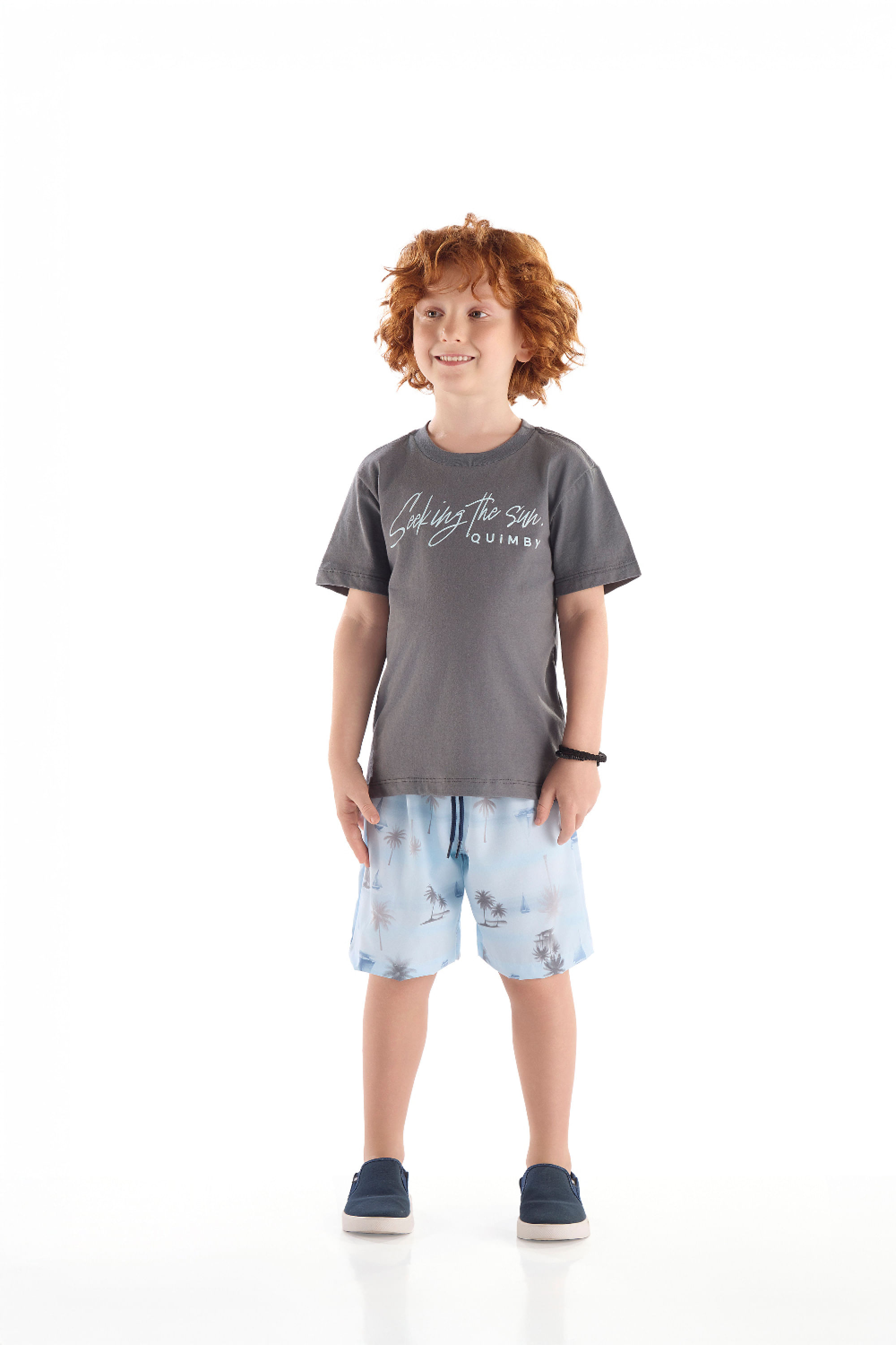 Conjunto Infantil com Camiseta e Bermuda Tropical (Cinza Escuro) Quimby - Imagem 25