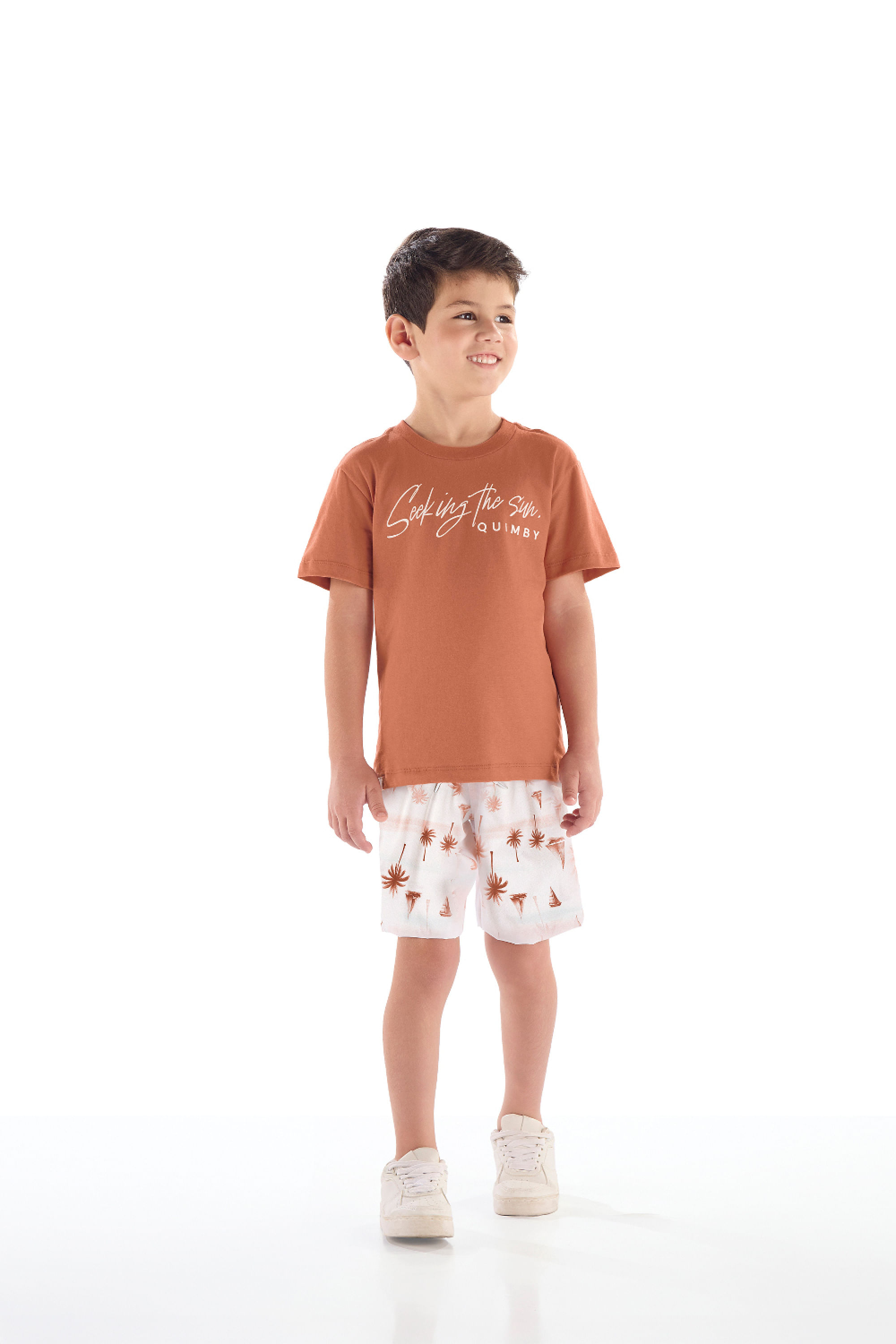 Conjunto Infantil com Camiseta e Bermuda Tropical (Marrom) Quimby - Imagem 37