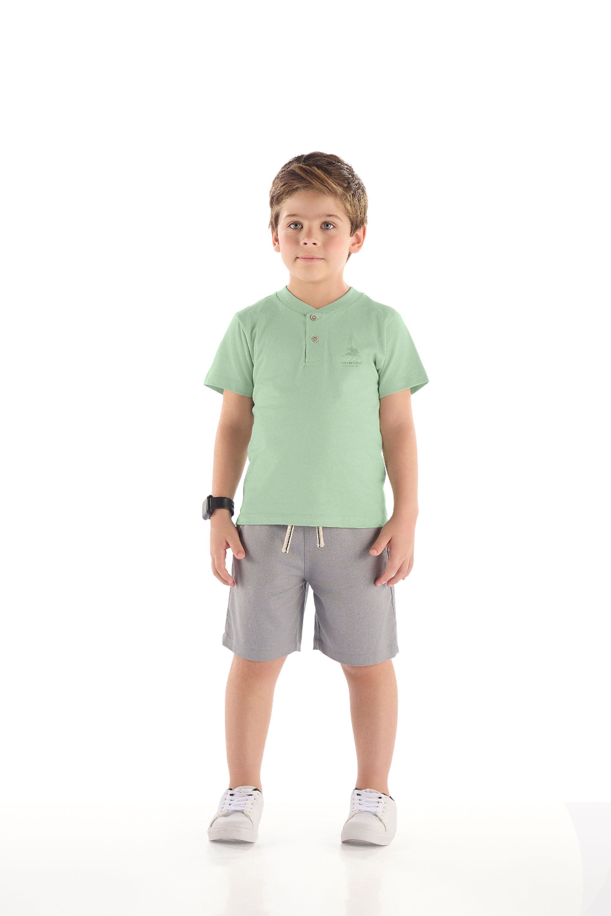 Conjunto Infantil Masculino Camiseta Estampada e Bermuda (Verde Claro) Quimby - Imagem 37