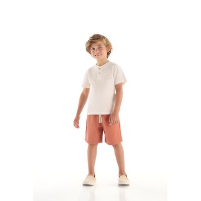 Conjunto Infantil Masculino Camiseta Estampada e Bermuda (Off White) Quimby