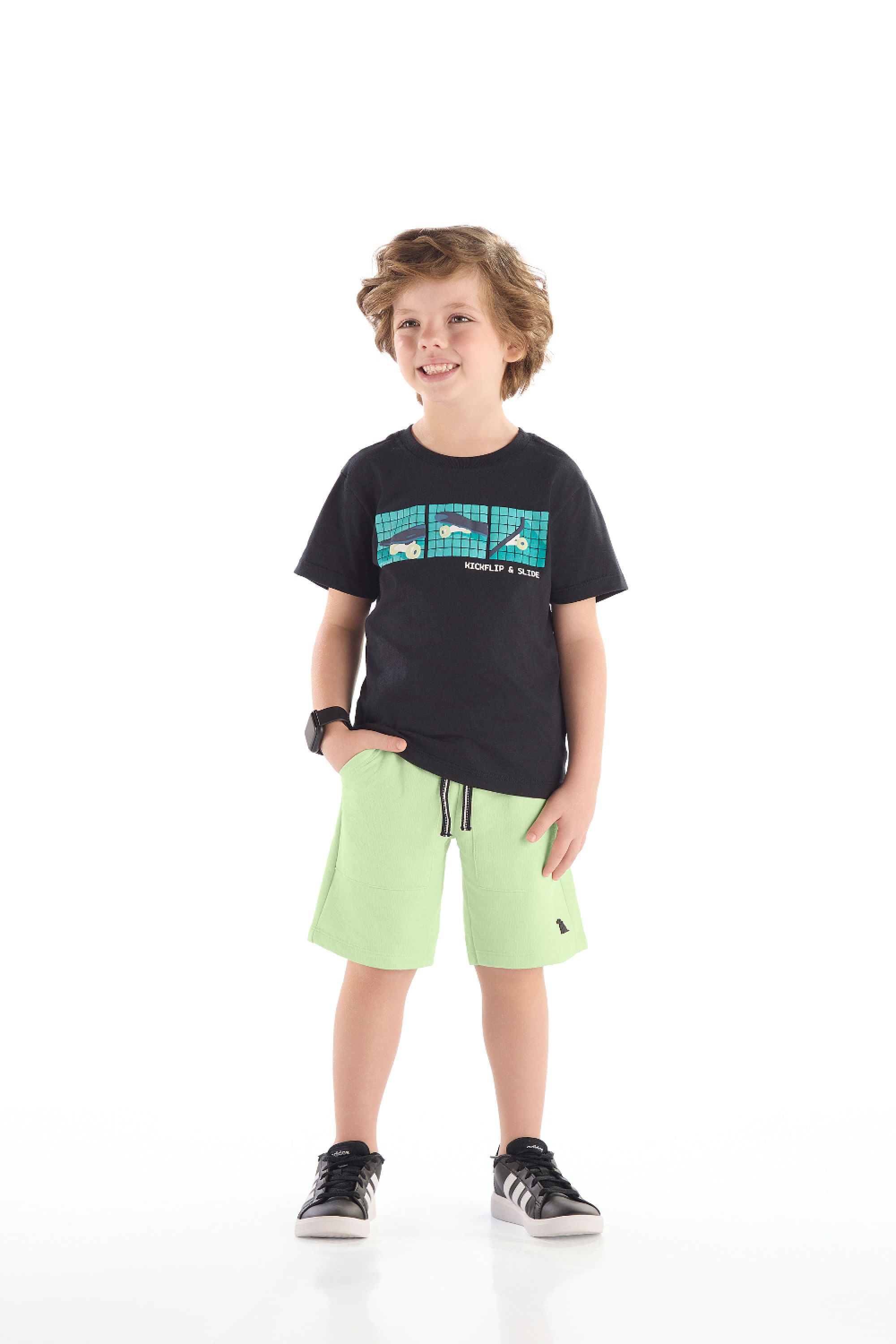 Conjunto Infantil Camiseta Skate e Bermuda (Preto) Quimby - Imagem 19
