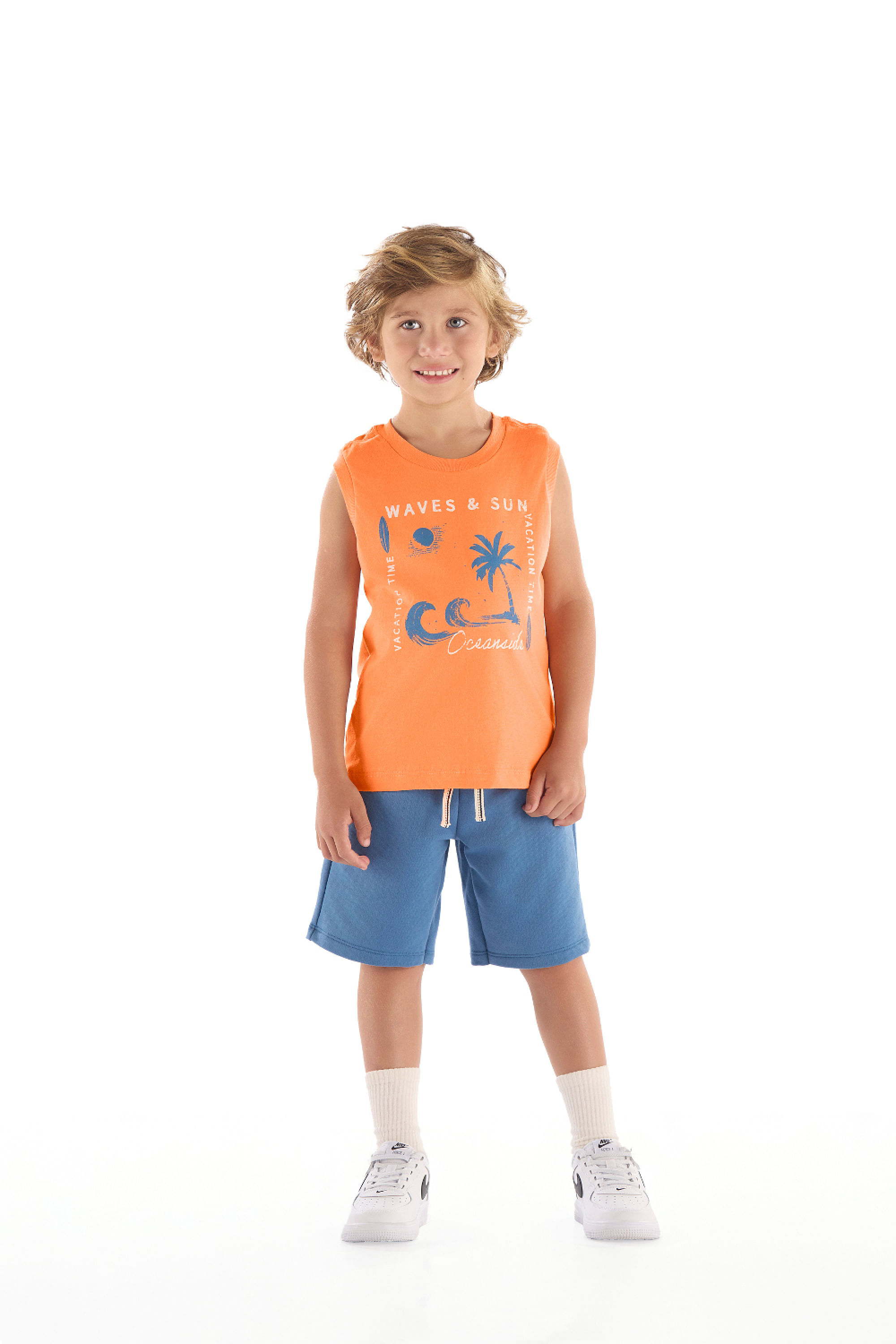 Conjunto Infantil com Regata Estampada e Bermuda (Laranja) Quimby - Imagem 25