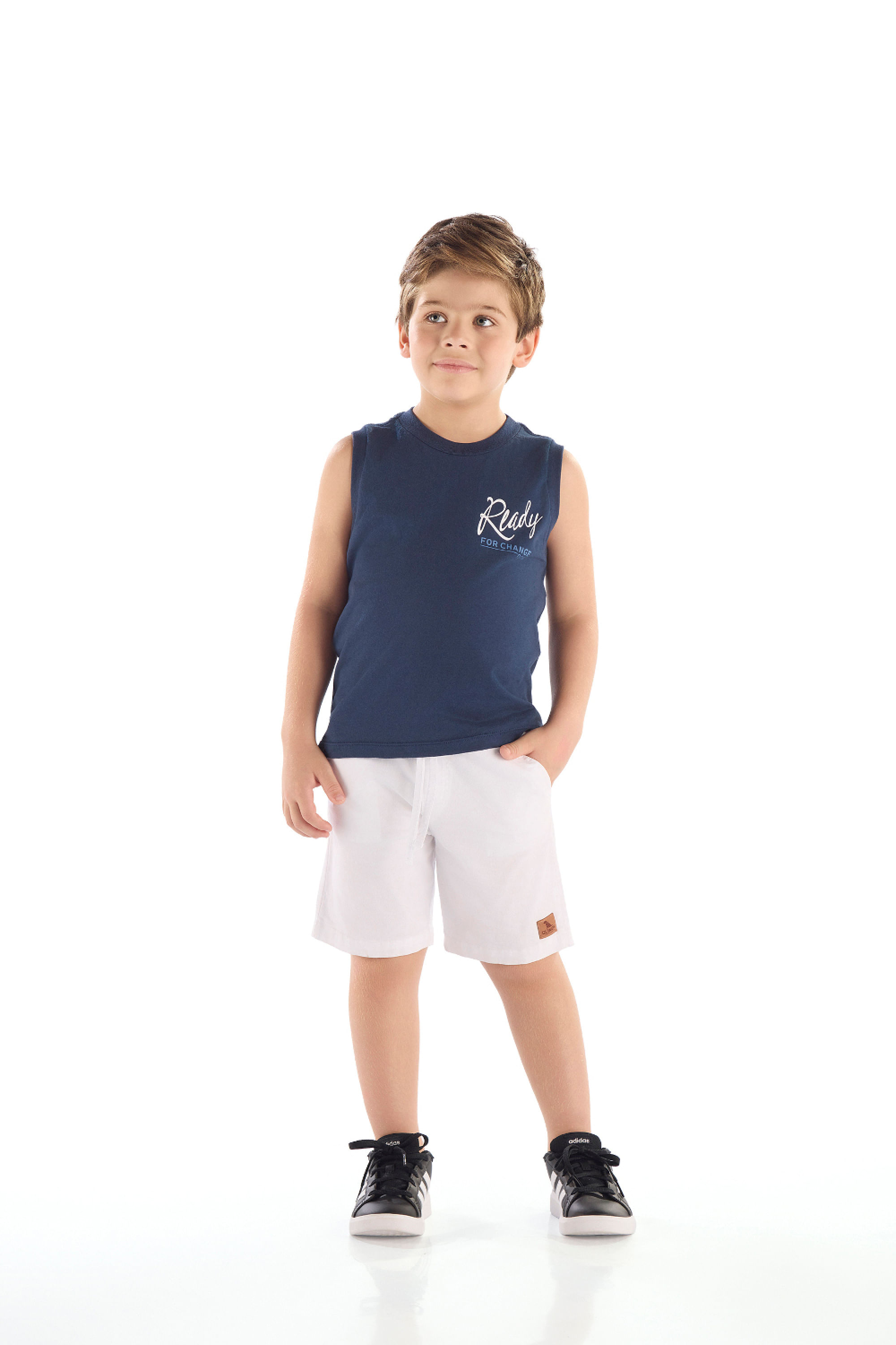 Regata Infantil Masculina em Algodão Estampado (Azul Marinho) Quimby - Imagem 19
