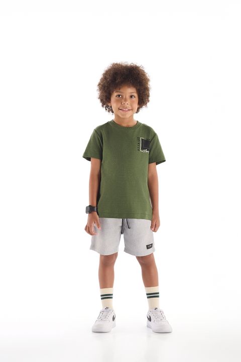 Camiseta Infantil em Algodão Flamê Estampado (Verde) Quimby