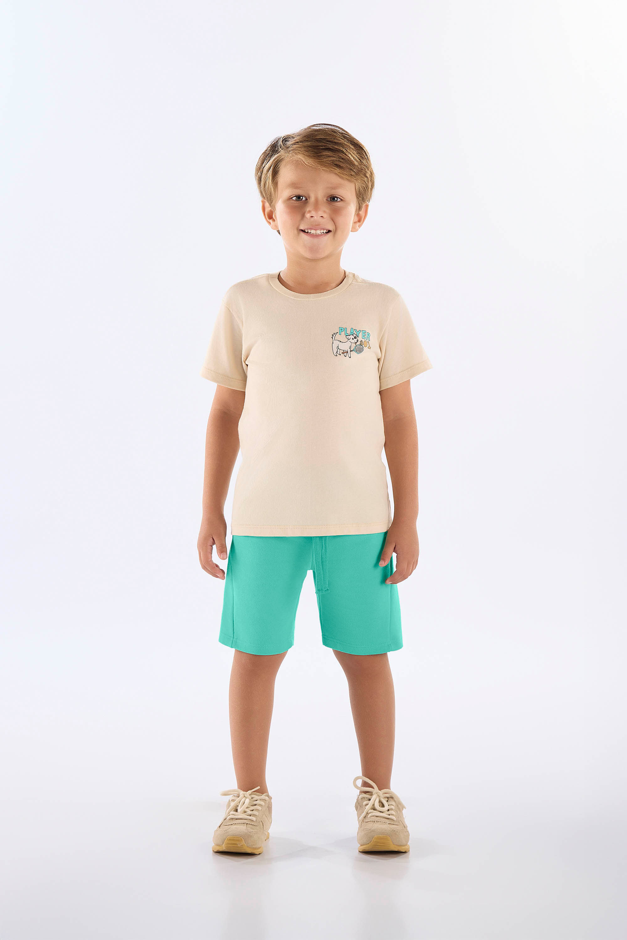 Conjunto Infantil Masculino com Camiseta Estampada e Bermuda (Bege) Up Baby - Imagem 8