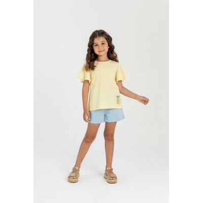 Conjunto Infantil com Blusa e Short para Menina (Amarelo) Guloseima